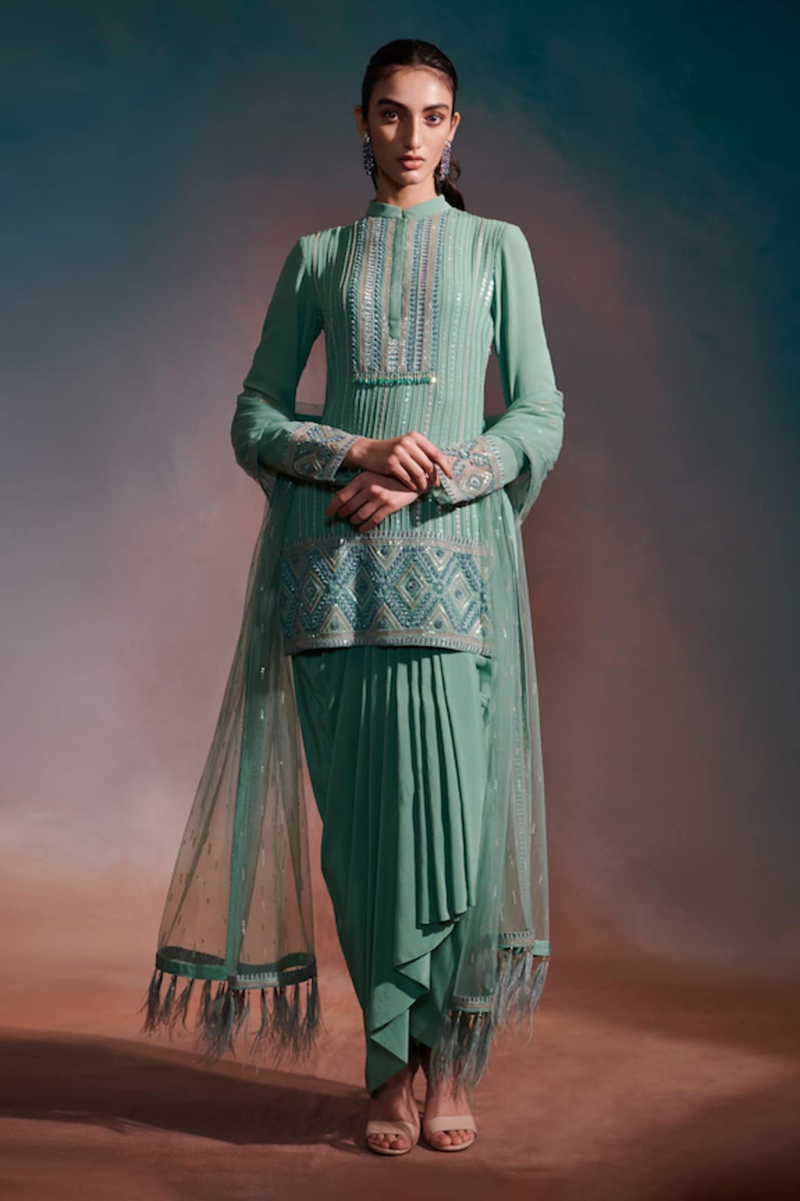 Anjali Kanwar Embroidered Kurta Draped Skirt Set