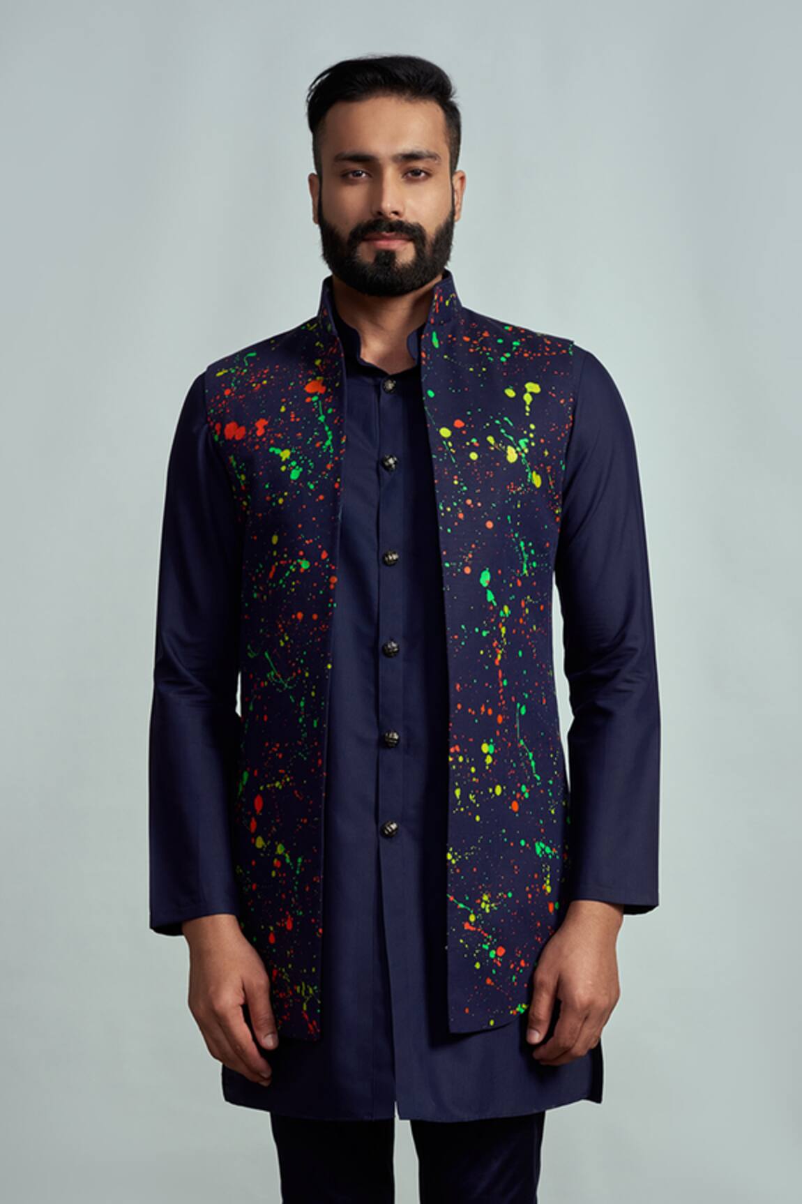 Arjuun Kilachand Printed Linen Bundi & Kurta Set