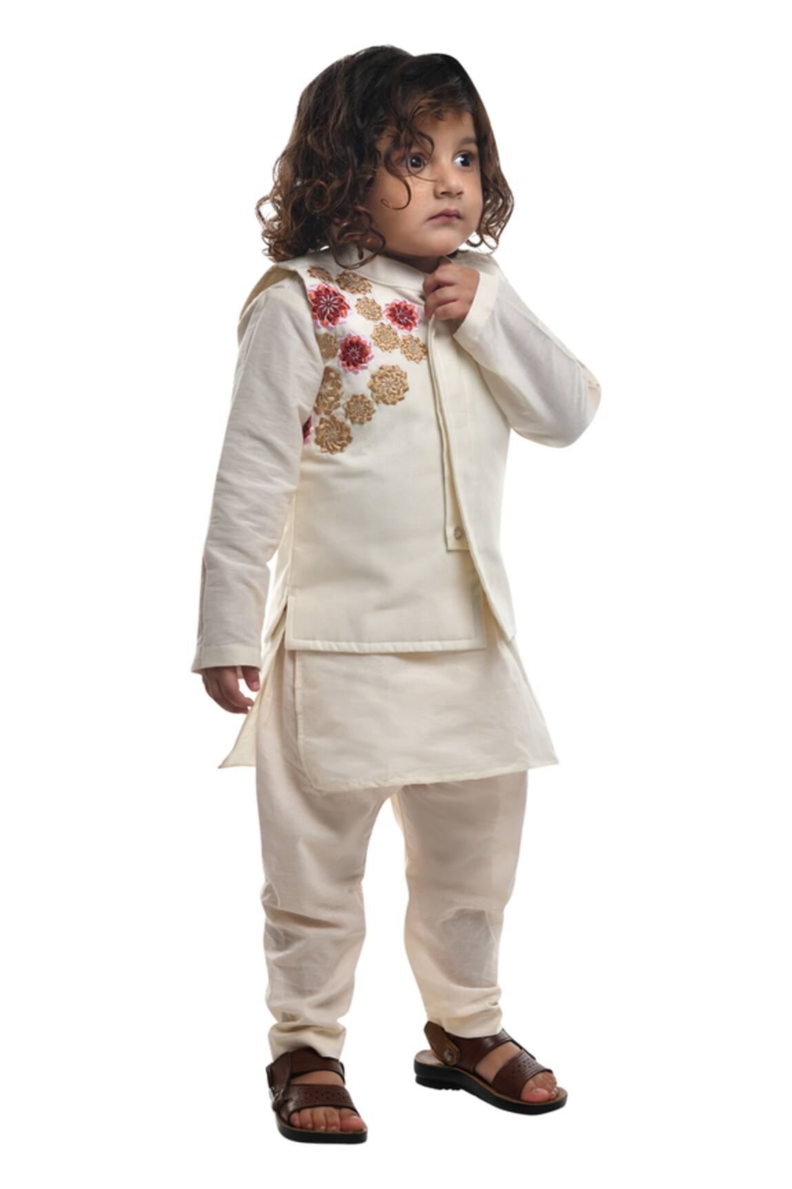 APRICOTKIDS Embroidered Cotton Silk Kurta Set