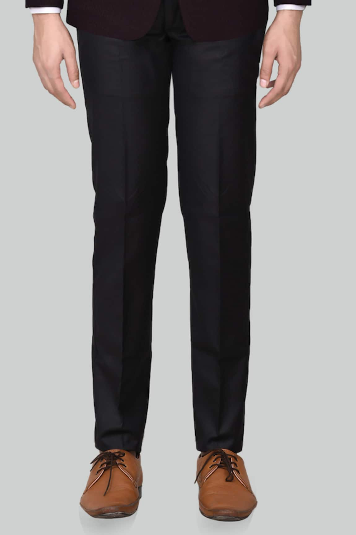 Navy Blue Solid Terry Cotton Formal Pants Slim Fit