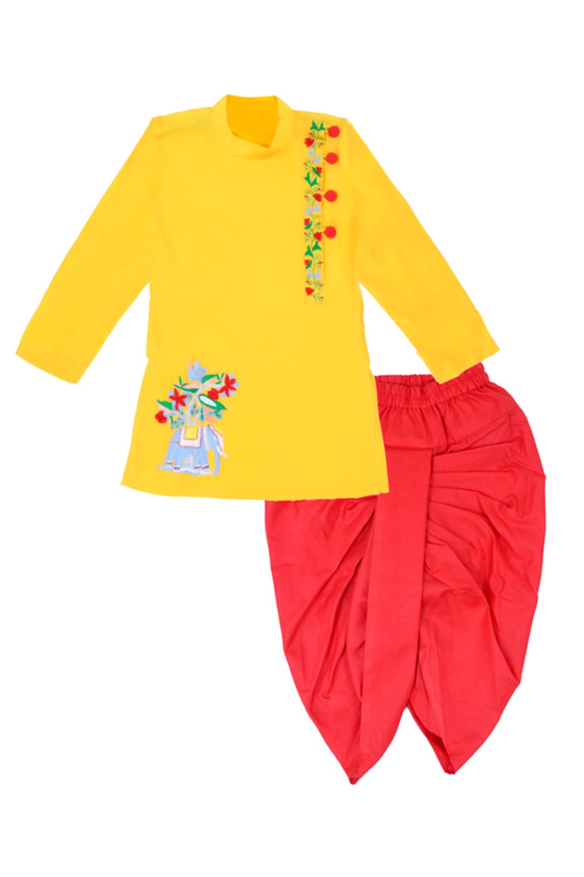 APRICOTKIDS Embroidered Kurta & Dhoti Pant Set