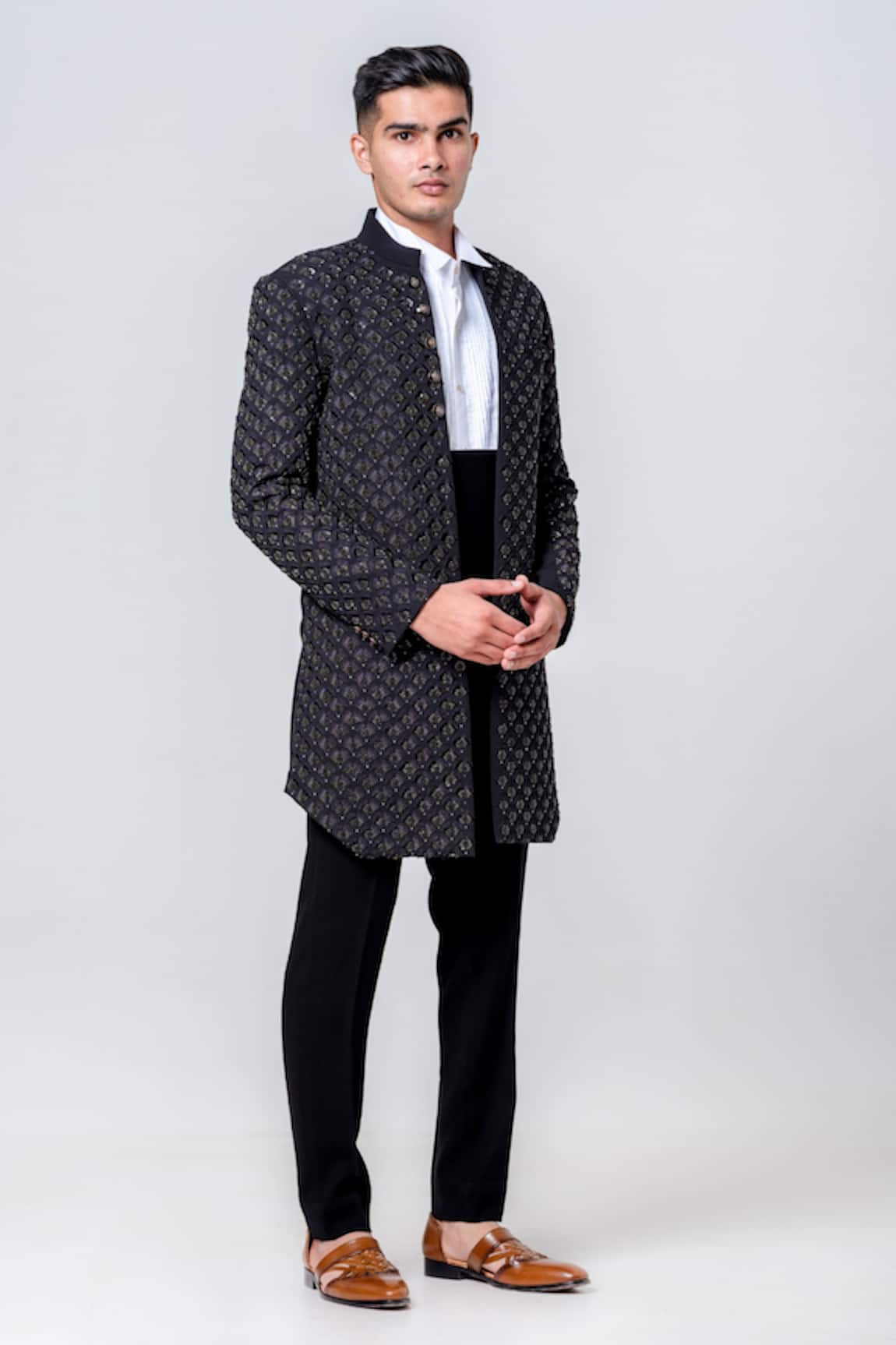 Amrit Dawani Sequin Embellished Long Jacket Trouser Set