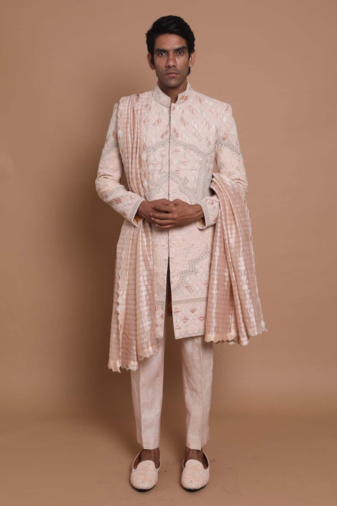 House of Armuse Raw Silk Embroidered Sherwani Set 