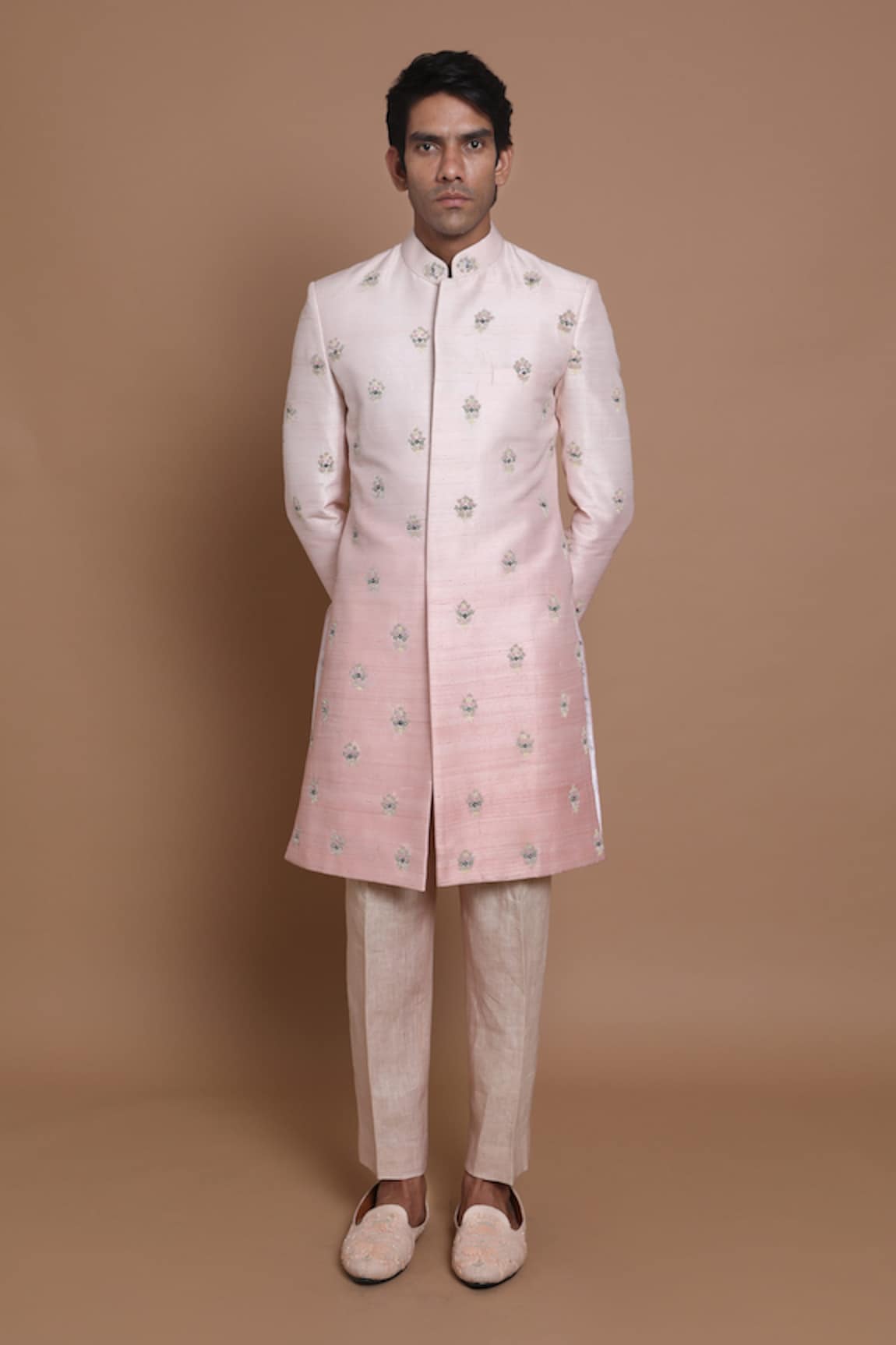 House of Armuse Raw Silk Hand Embroidered Sherwani Set