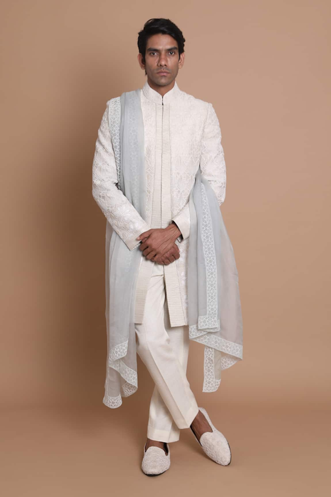 House of Armuse Raw Silk Embroidered Sherwani Set