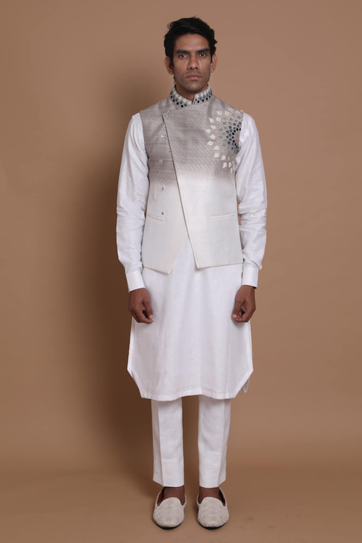 House of Armuse Raw Silk Bandhgala & Linen Kurta Set