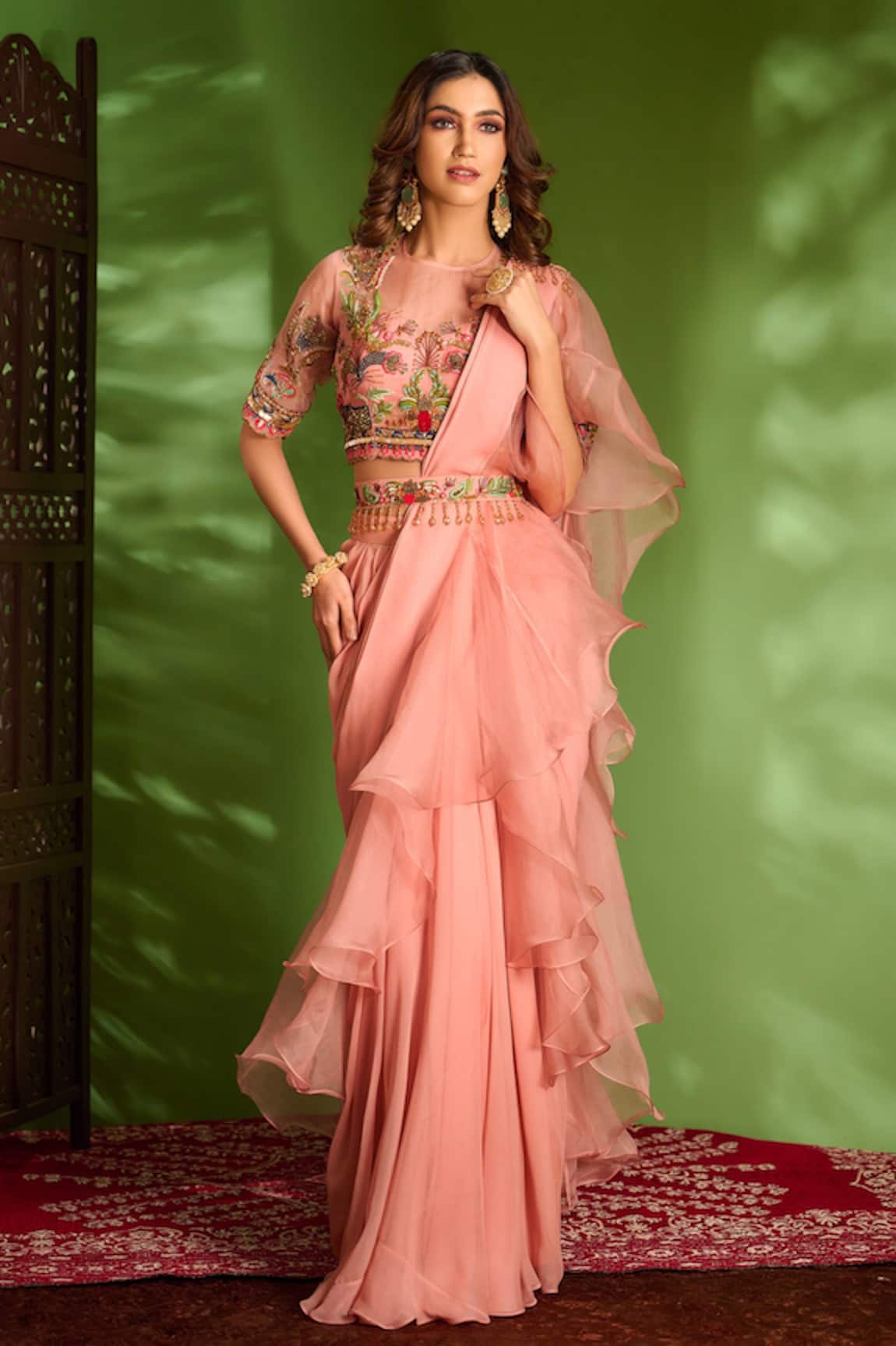 Aman Takyar Georgette Pre-Draped Saree With Blouse