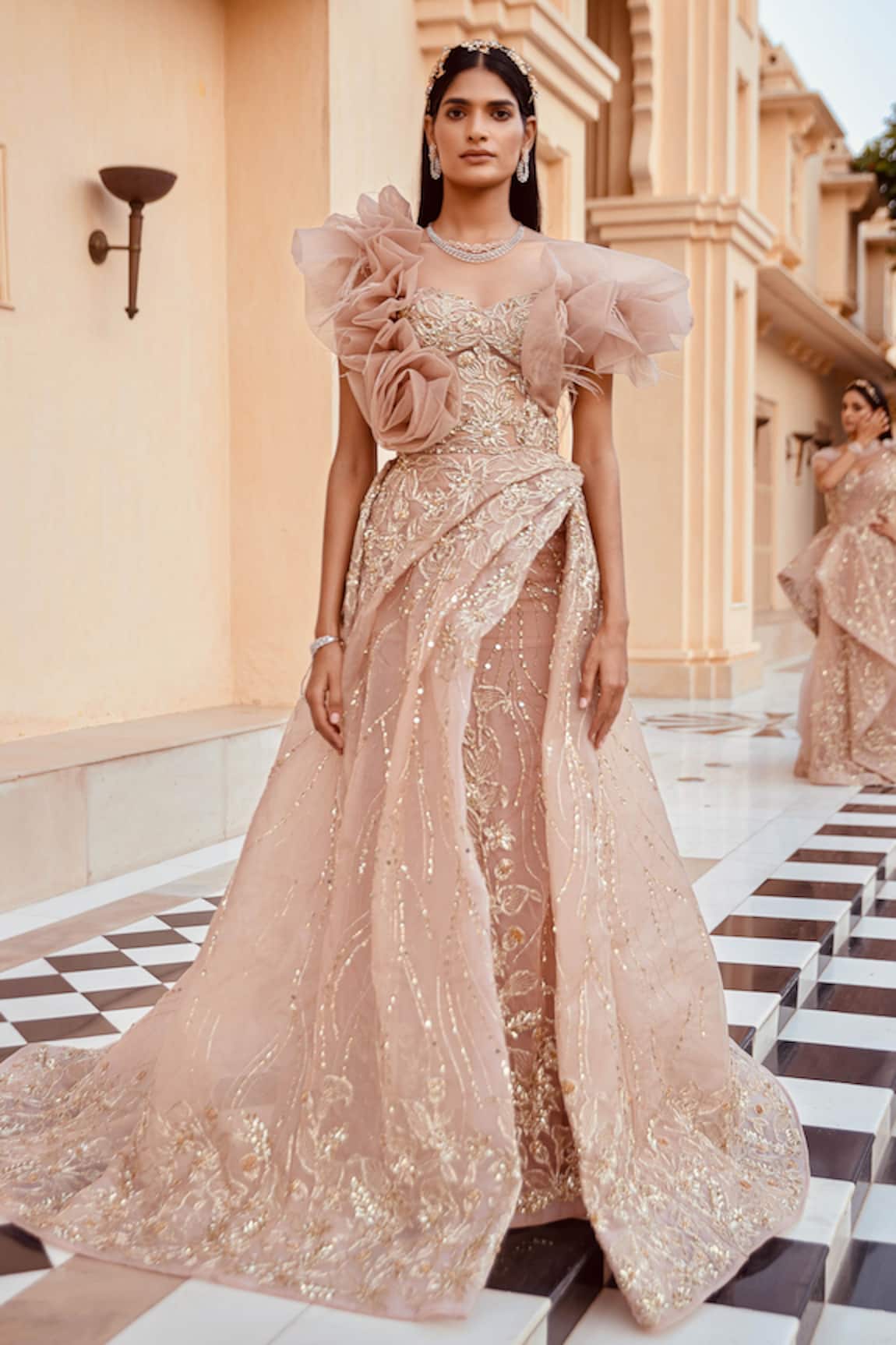 Amit GT Embroidered Draped Gown 