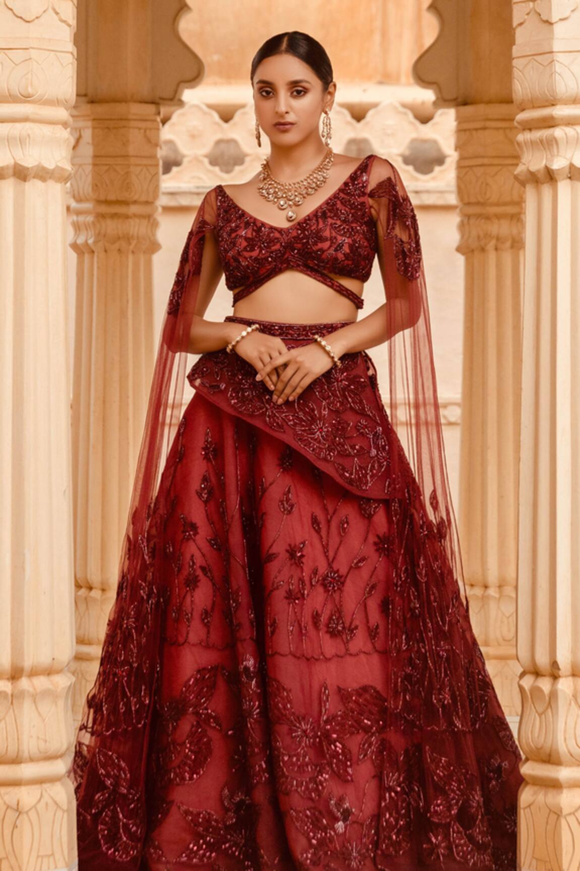 Amit GT Embroidered Blouse & Draped Lehenga Set 