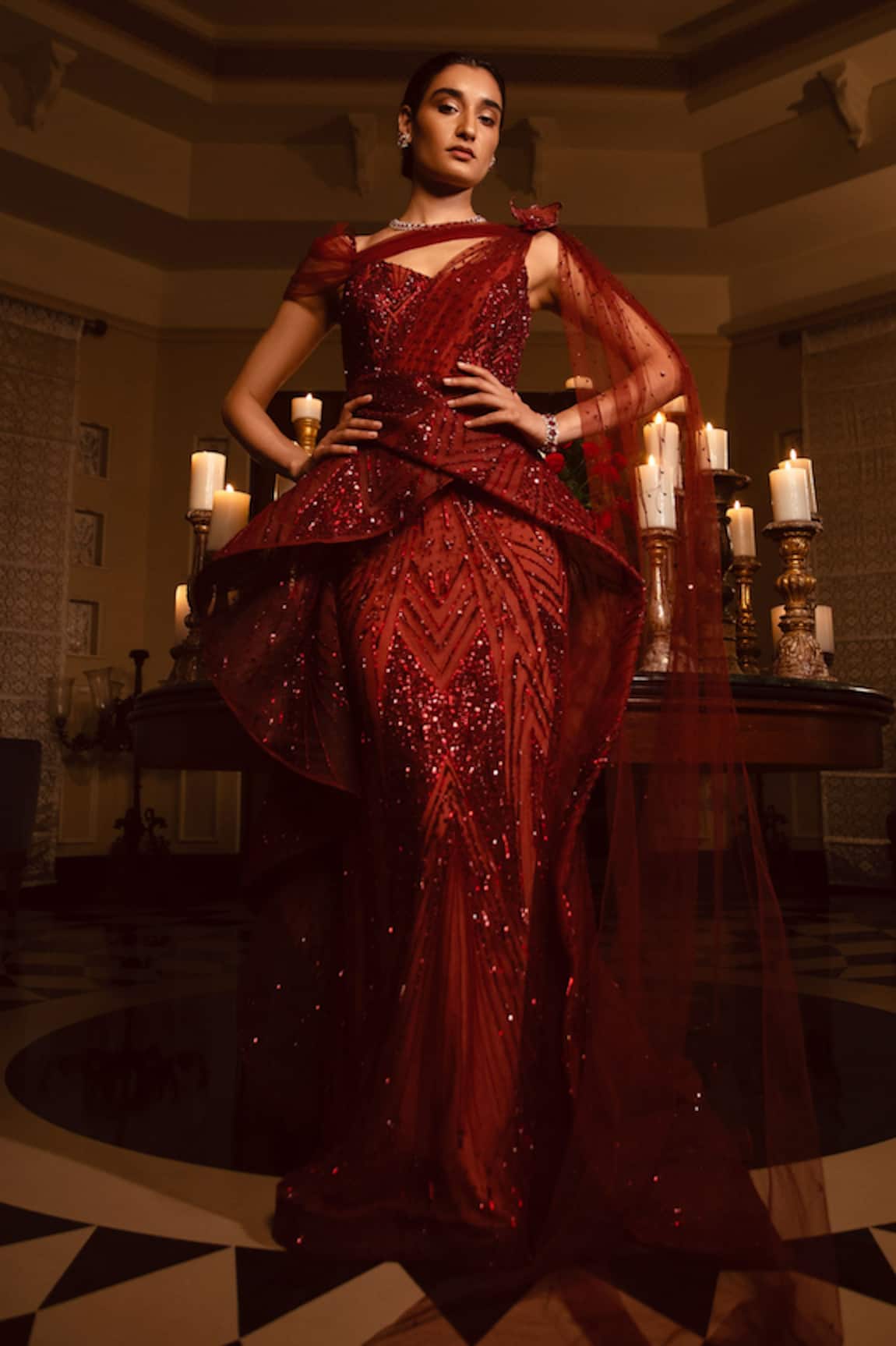 Amit GT Embroidered Peplum Gown 