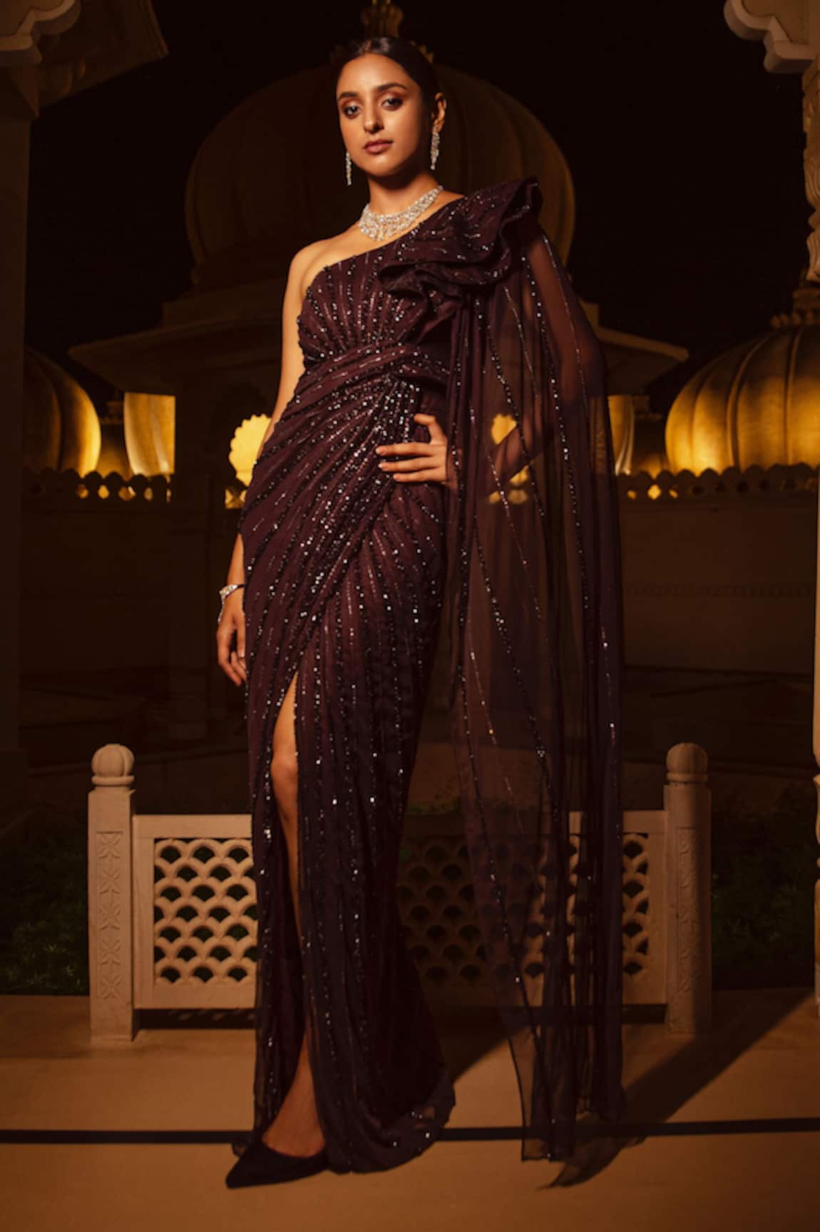 Amit GT Draped One Shoulder Gown 