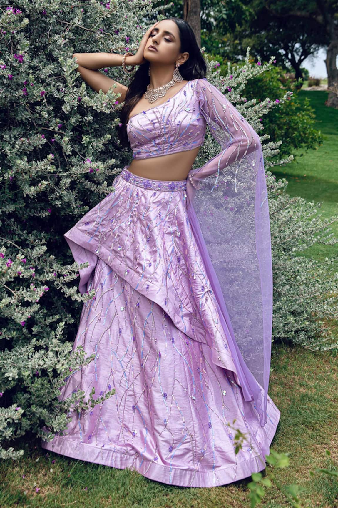 Amit GT Draped Blouse & Layered Lehenga Set 