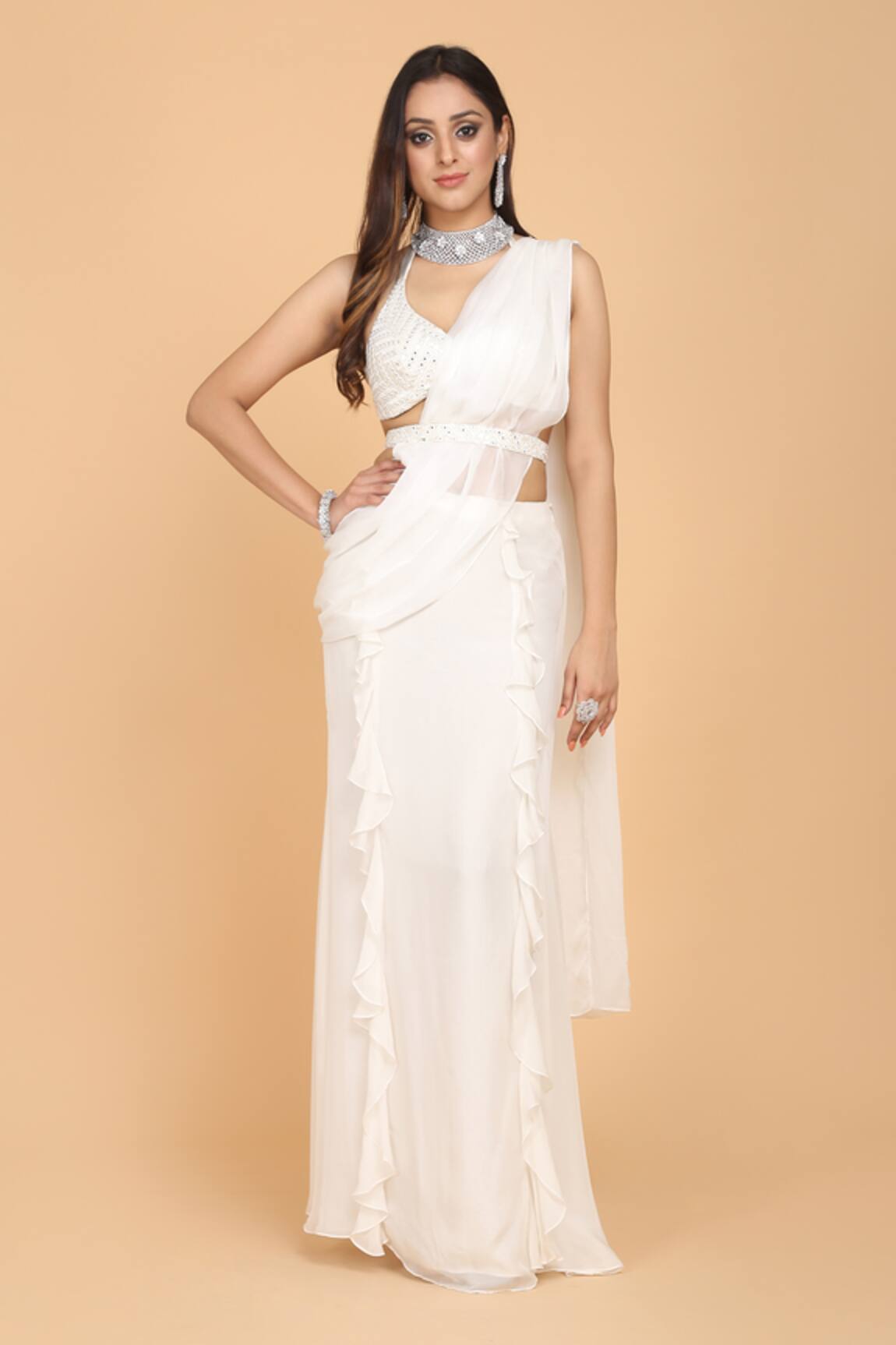 Amit GT Pre-Draped Ruffle Saree with Blouse