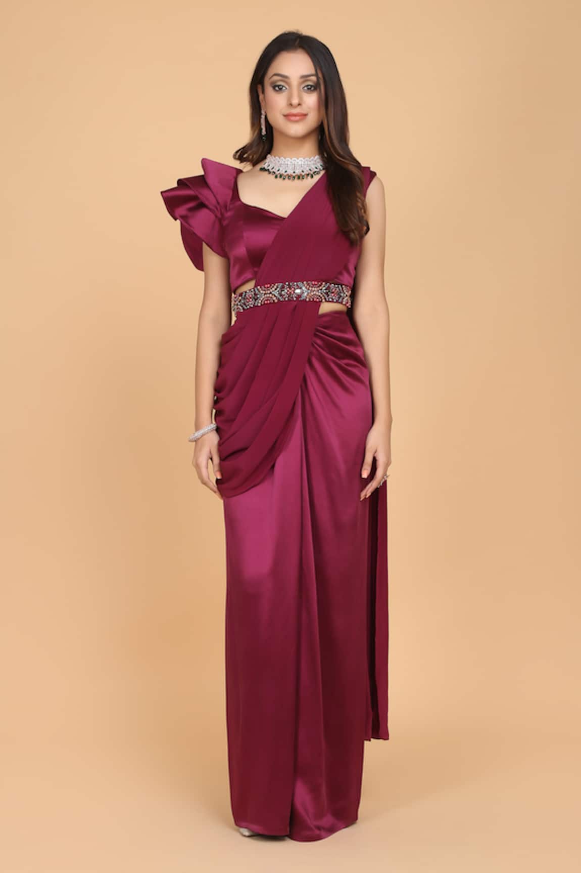 Amit GT Pre-Draped Saree with Ruffle Blouse