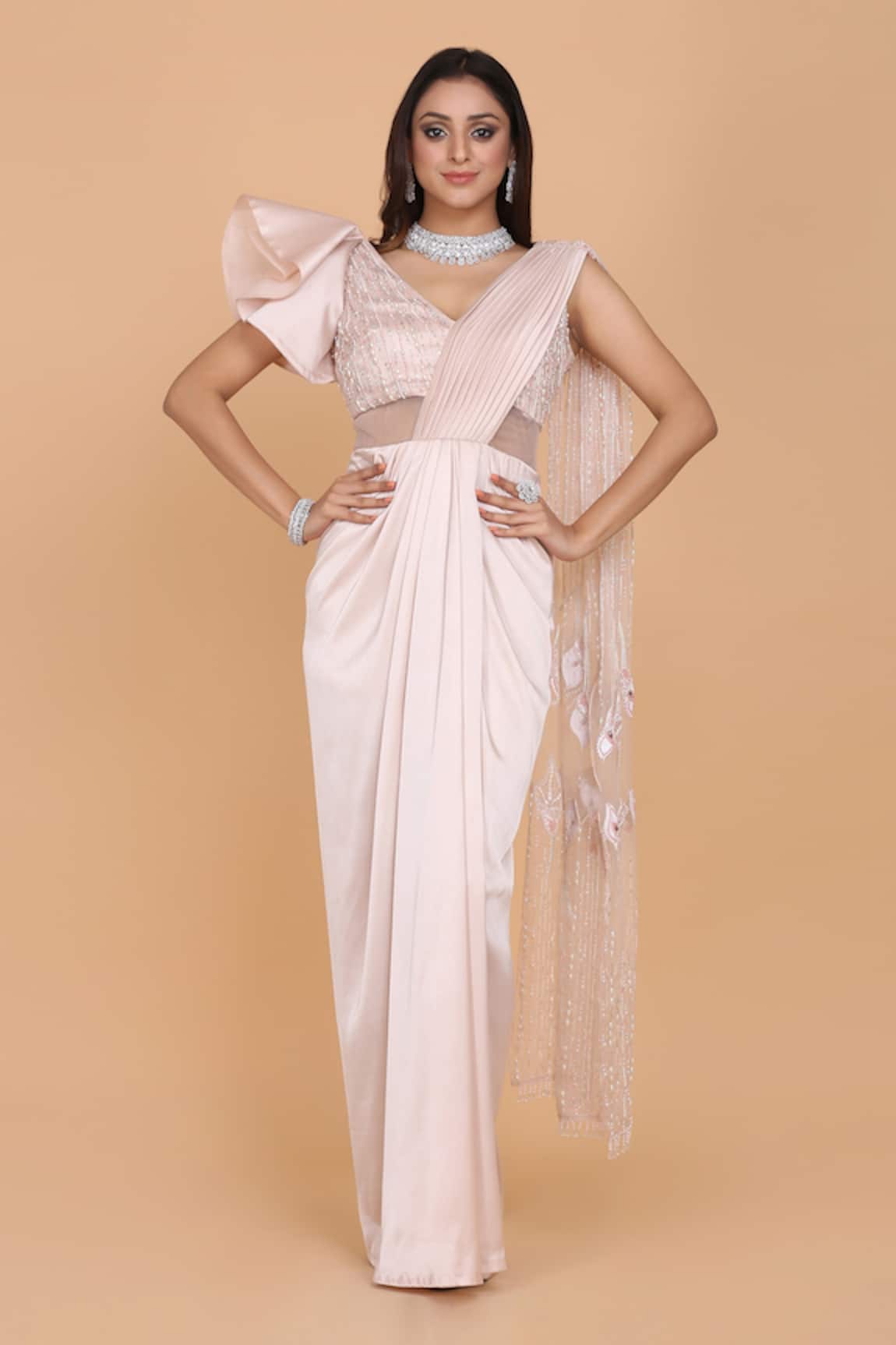 Amit GT Satin Pre-Draped Saree Gown