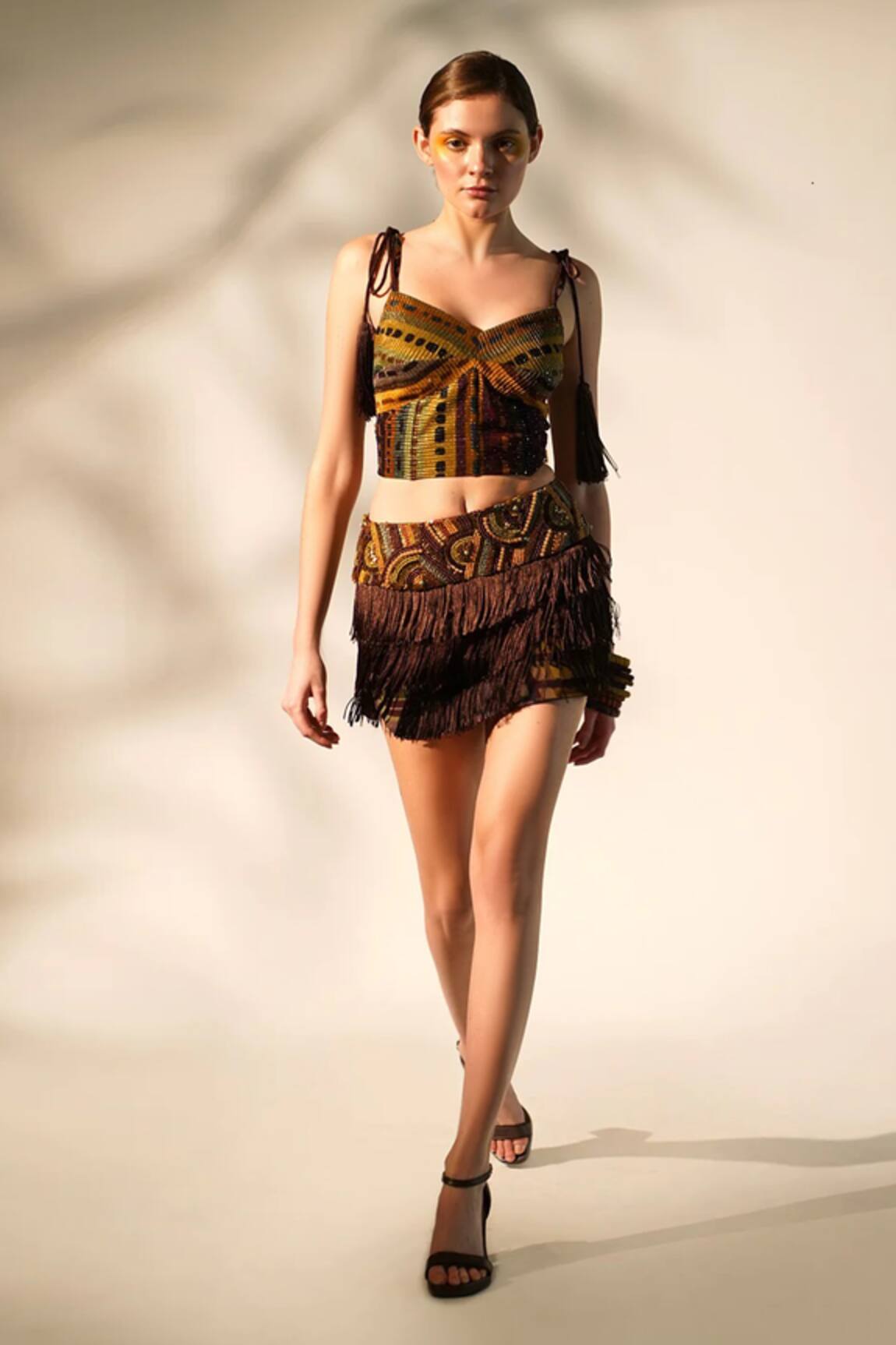 Nikita Mhaisalkar Abstract Stripe Embellished Top 