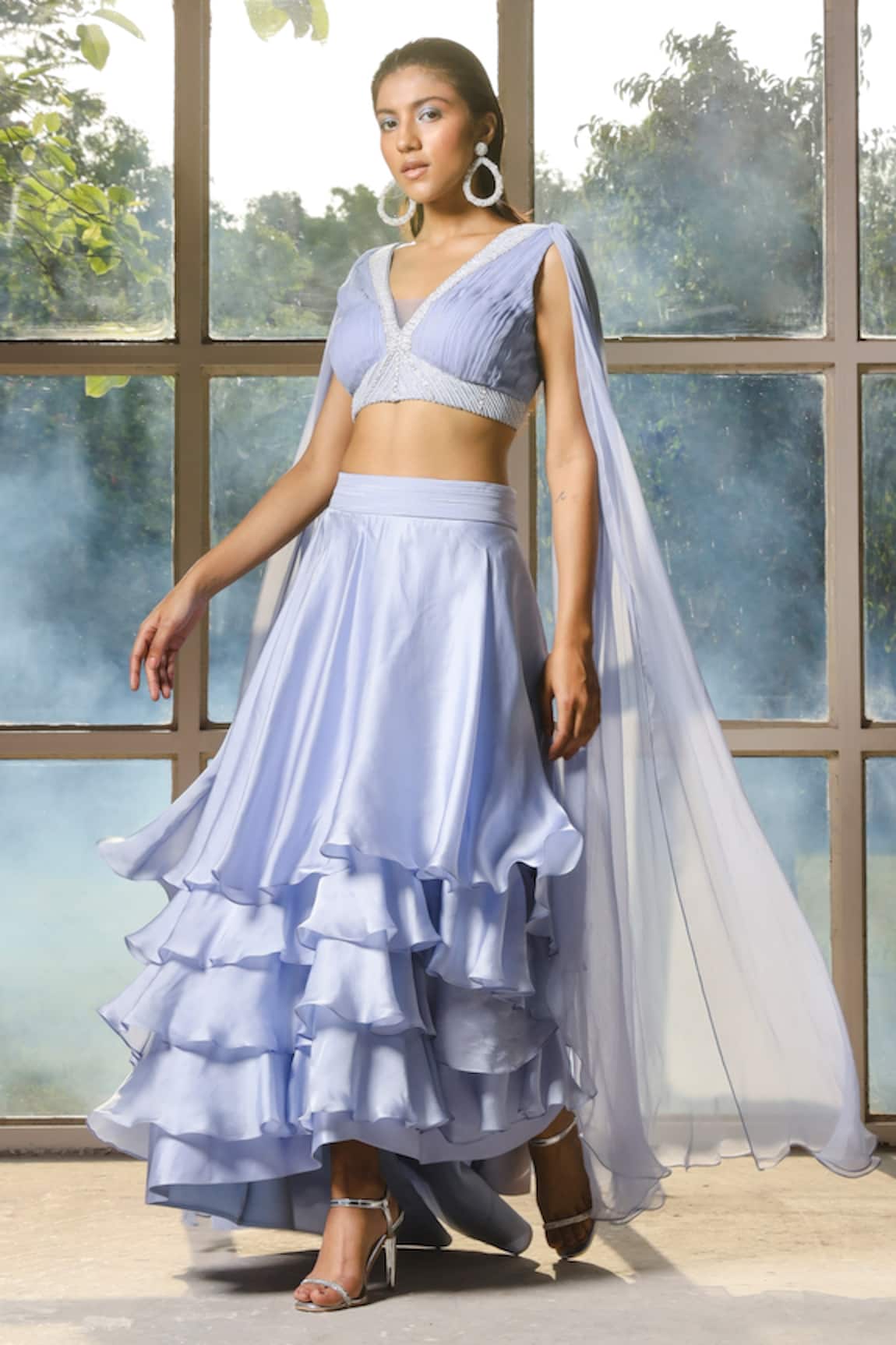 Isha Gupta Tayal Embroidered Layered Skirt & Draped Top Set