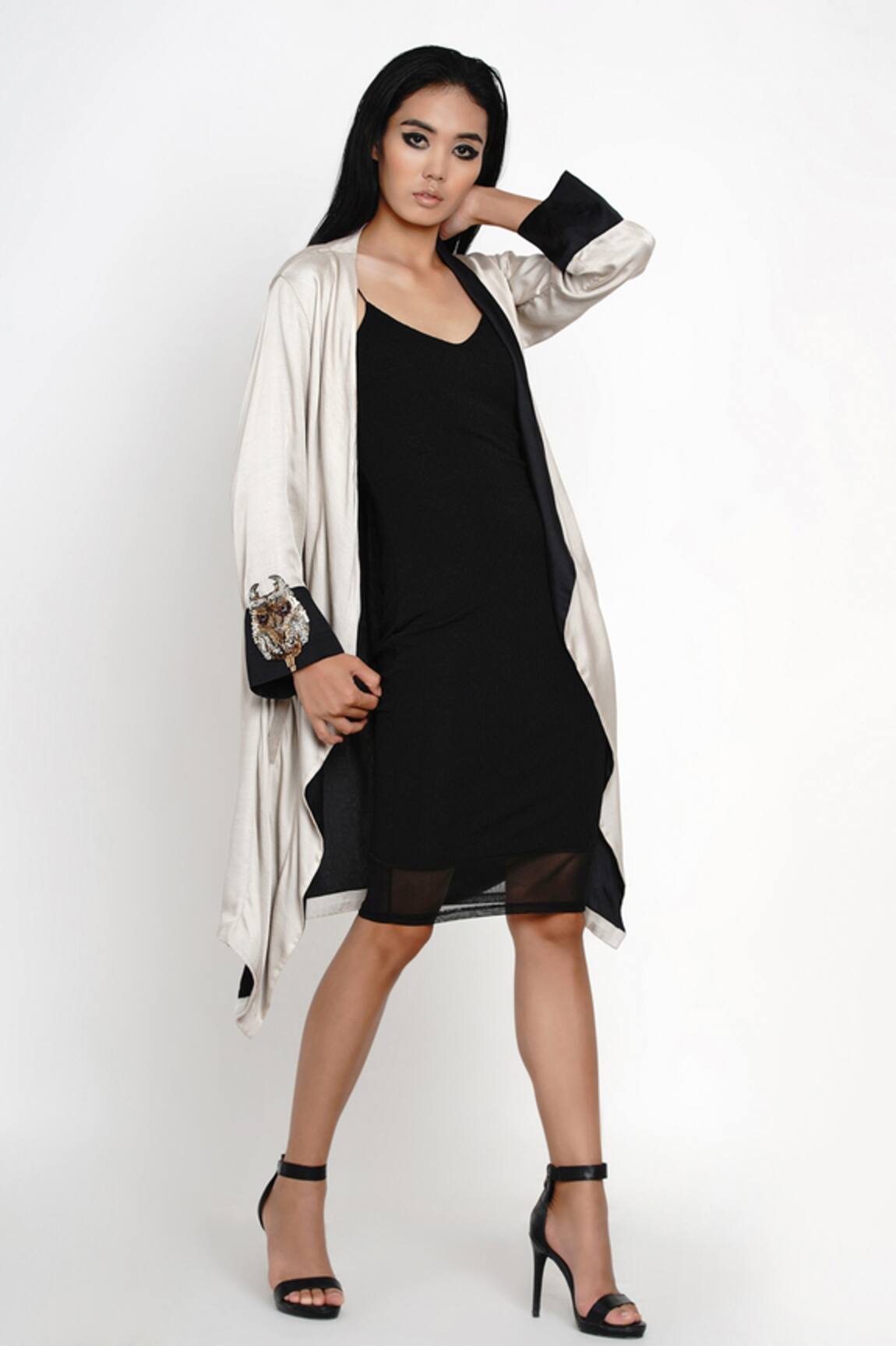 Angry Owl Contrast Cuff Asymmetric Cape