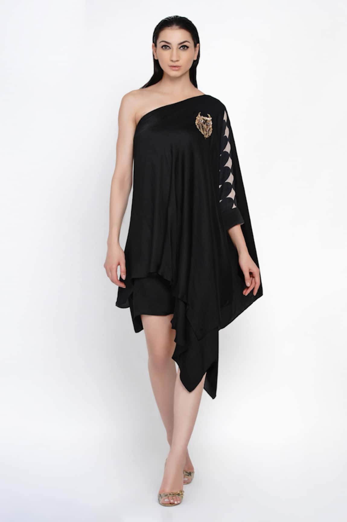 Angry Owl One Shoulder Asymmetric Dress 