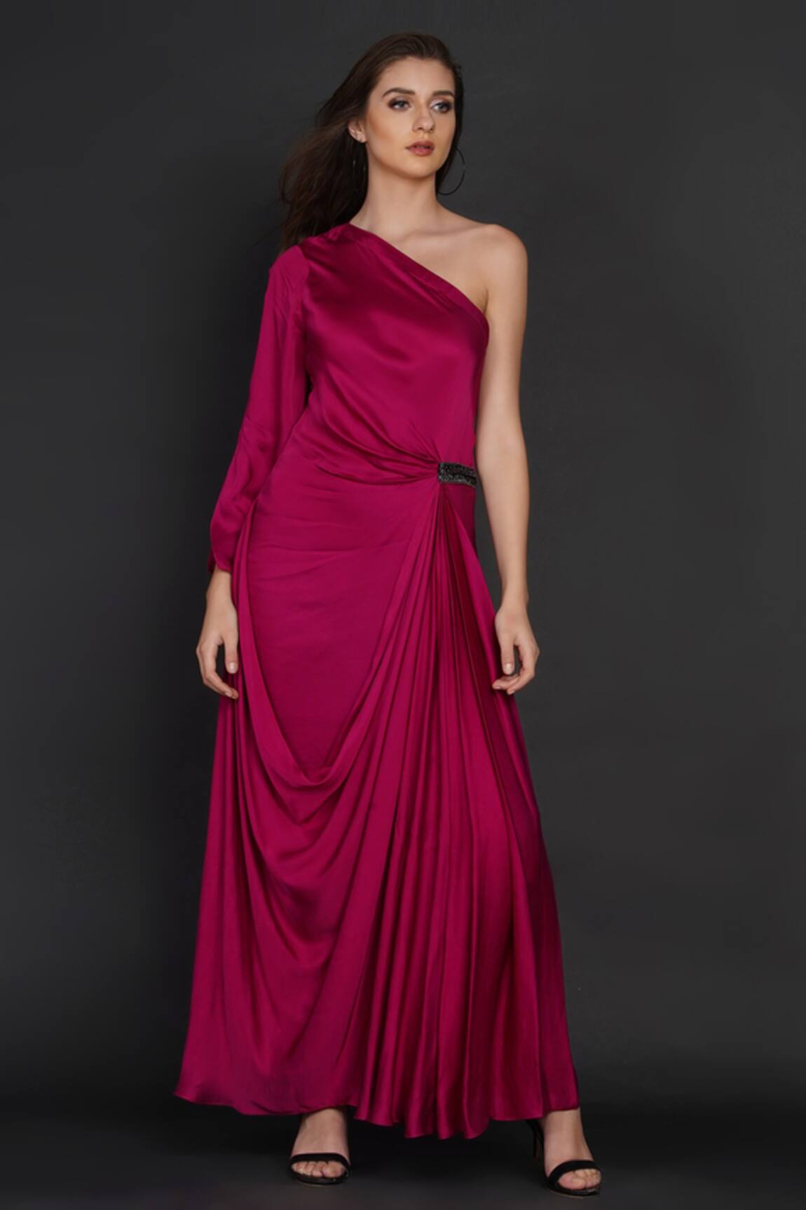 Angry Owl Pleated One Shoulder Gown