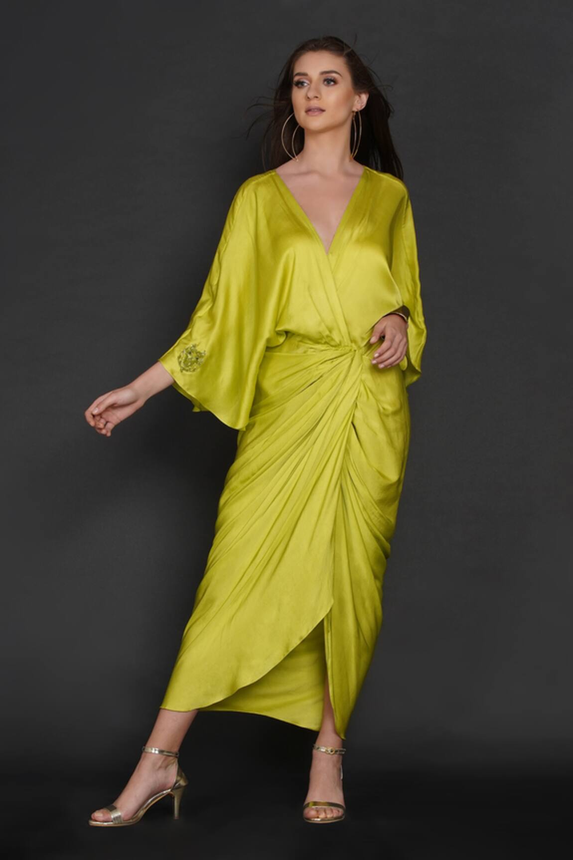 Angry Owl Batwing Sleeve Pleated Dress