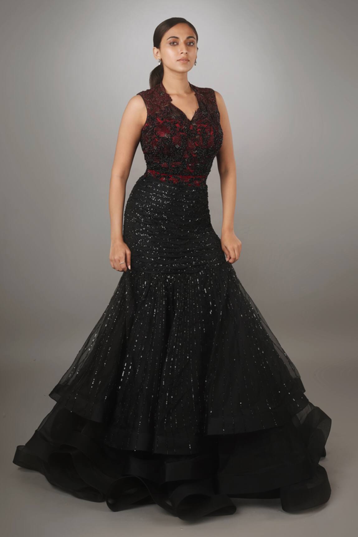 Anjum Qureshi Sequin Embroidered Layered Gown