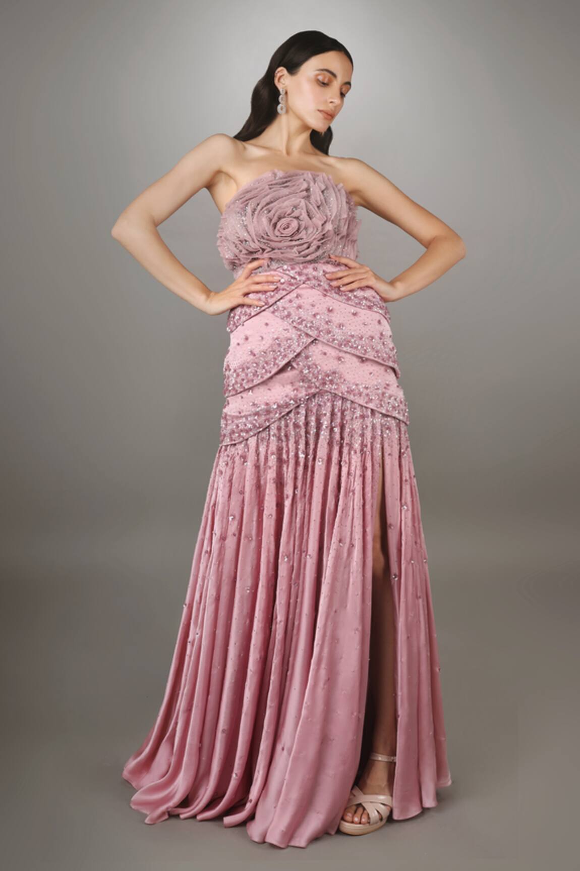 Anjum Qureshi Sequin Embroidered Layered Gown