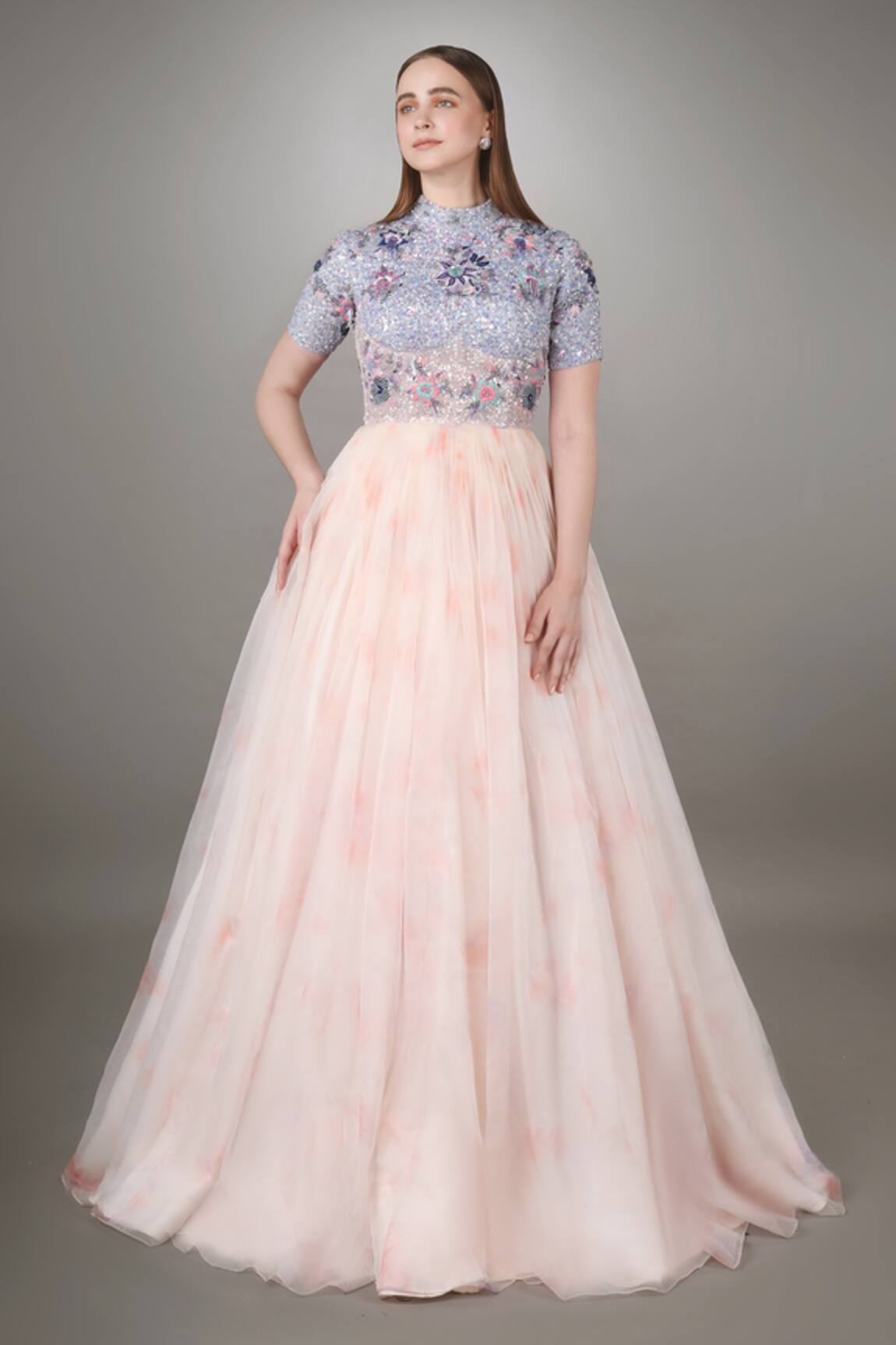 Anjum Qureshi Sequin Embroidered Bodice Gown