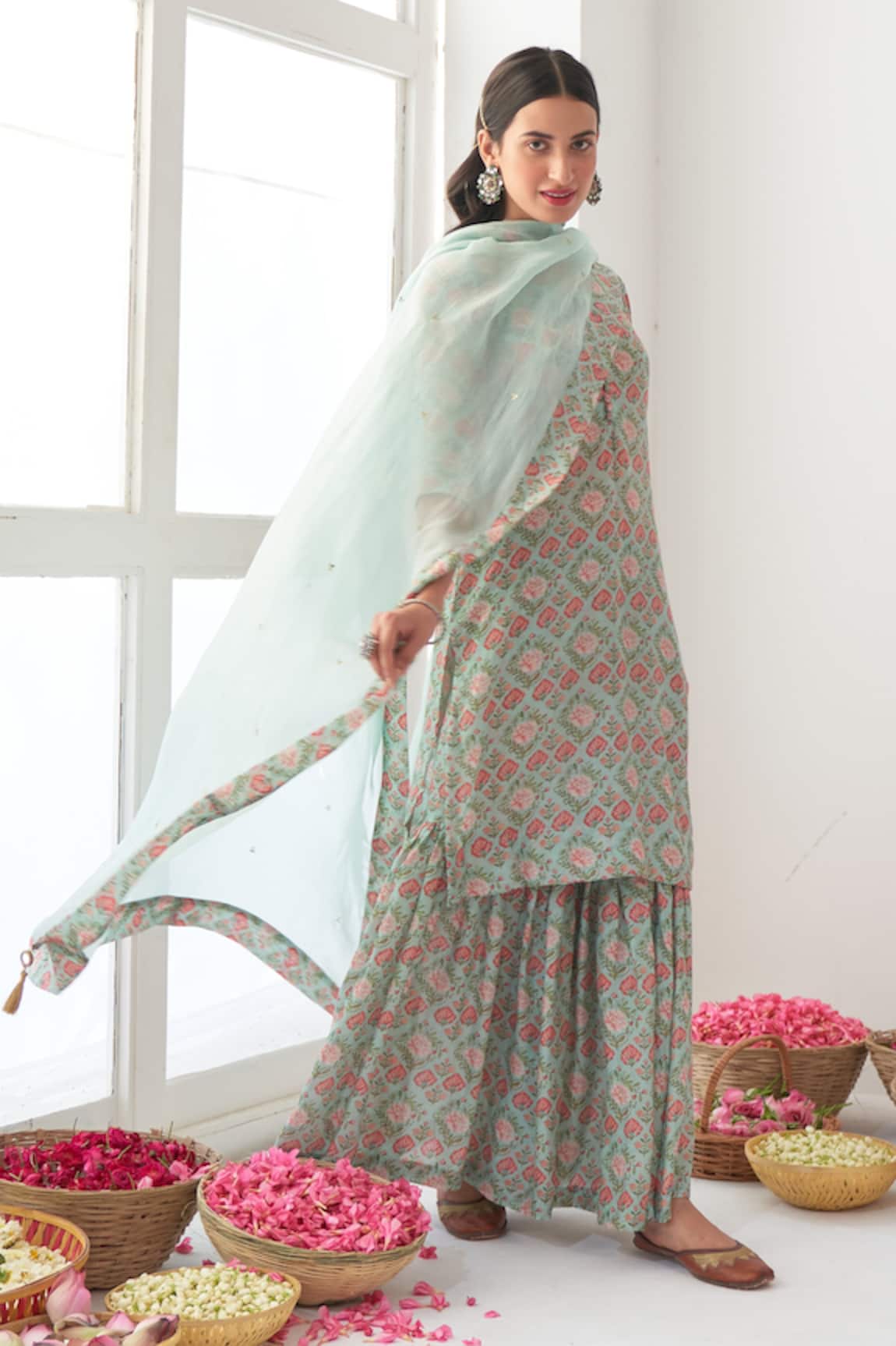 Negra Elegante Peony Kurta Sharara Set