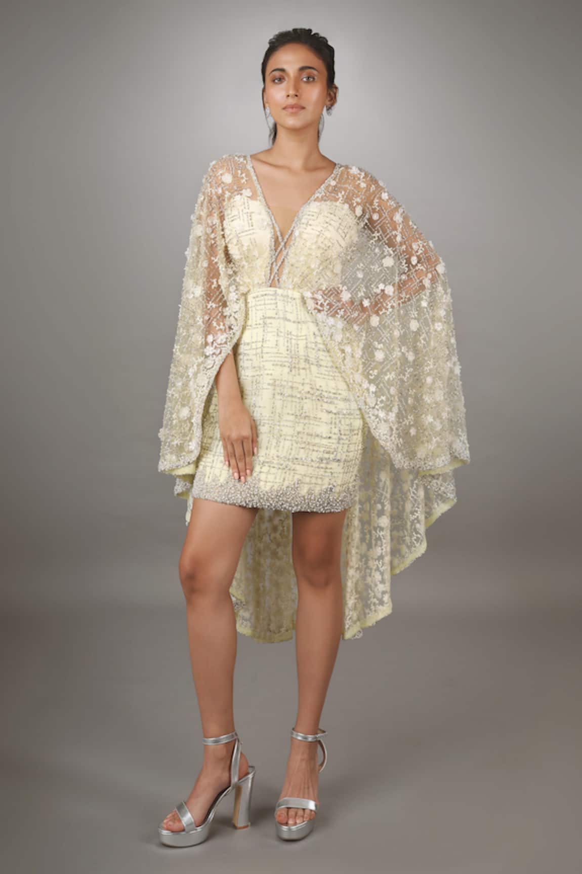 Anjum Qureshi Embroidered Cape Sleeve Dress