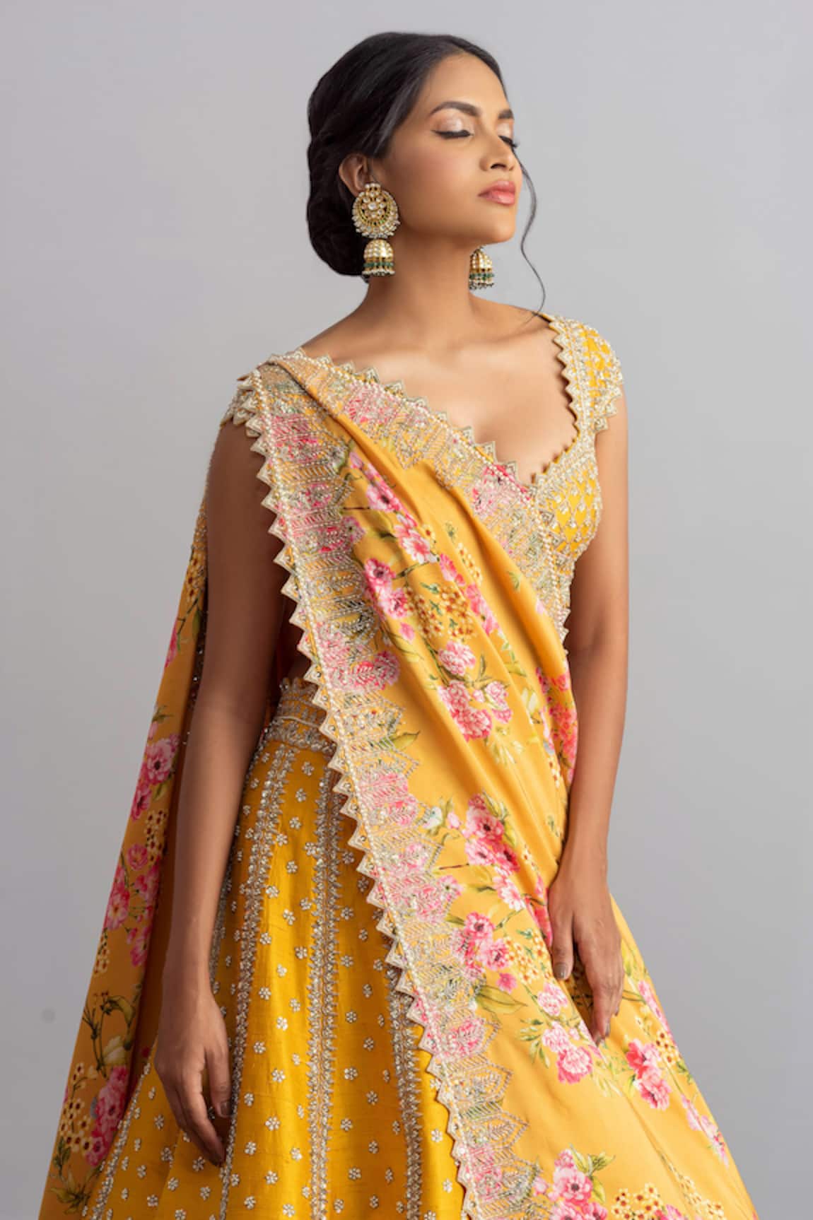 Anushree Reddy - Lemon Yellow organza lehenga with beadwork embroidery.  Paired with hand-embroidered elbow sleeve blouse and off-white tulle  dupatta. Explore #lehengas online www.shopanushreereddy.com . . . # AnushreeReddy #StayTuned #ShopOnline ...