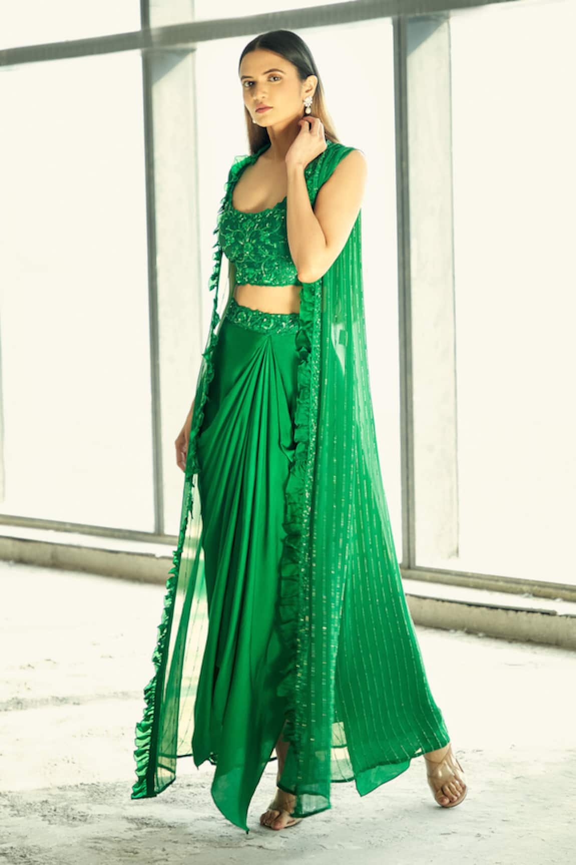 Ariyana Couture Silk Organza Jacket & Draped Skirt Set