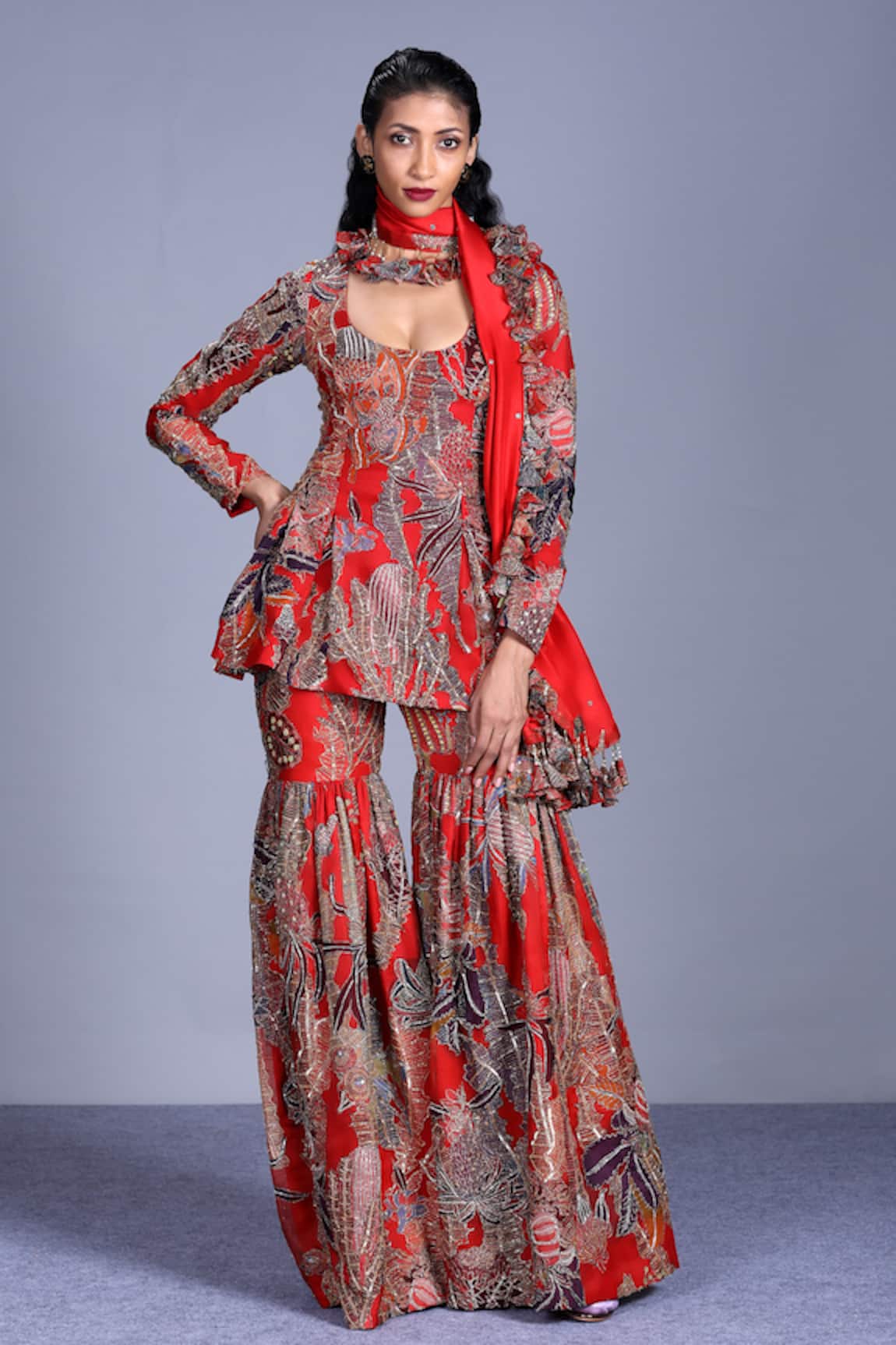 Aisha Rao Embellished Organza Kurta Sharara Set