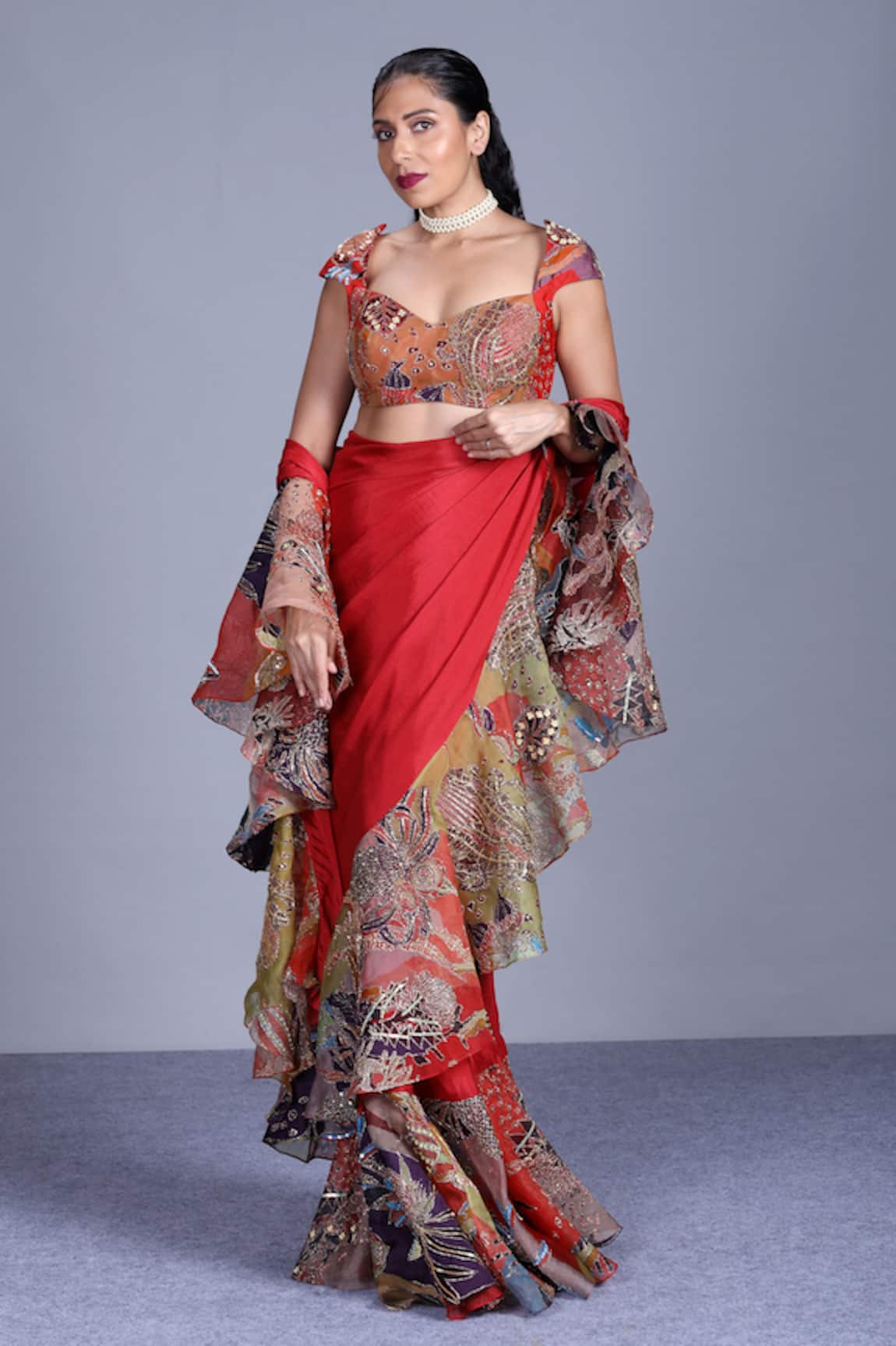 Aisha Rao Embellished Ruffle Saree with Blouse