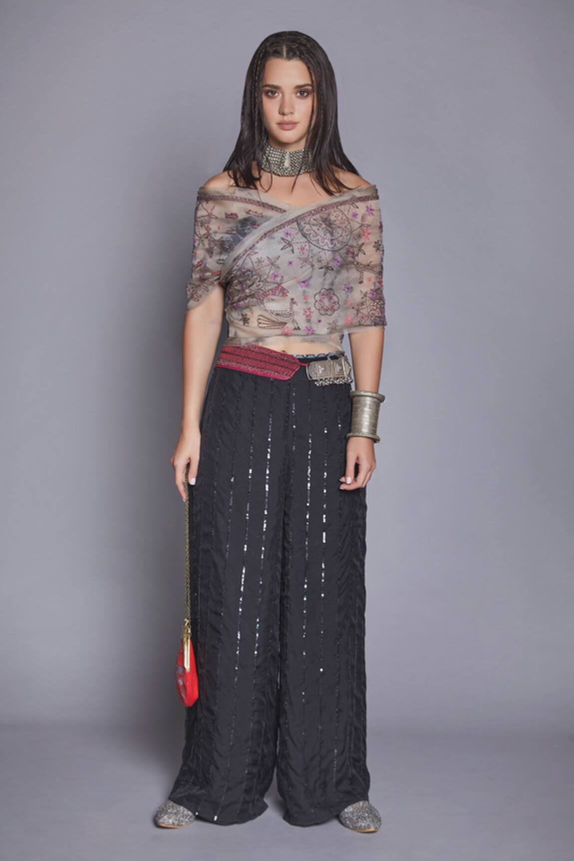 Jade By Monica & Karishma Organza Wrap Top & Pant Set