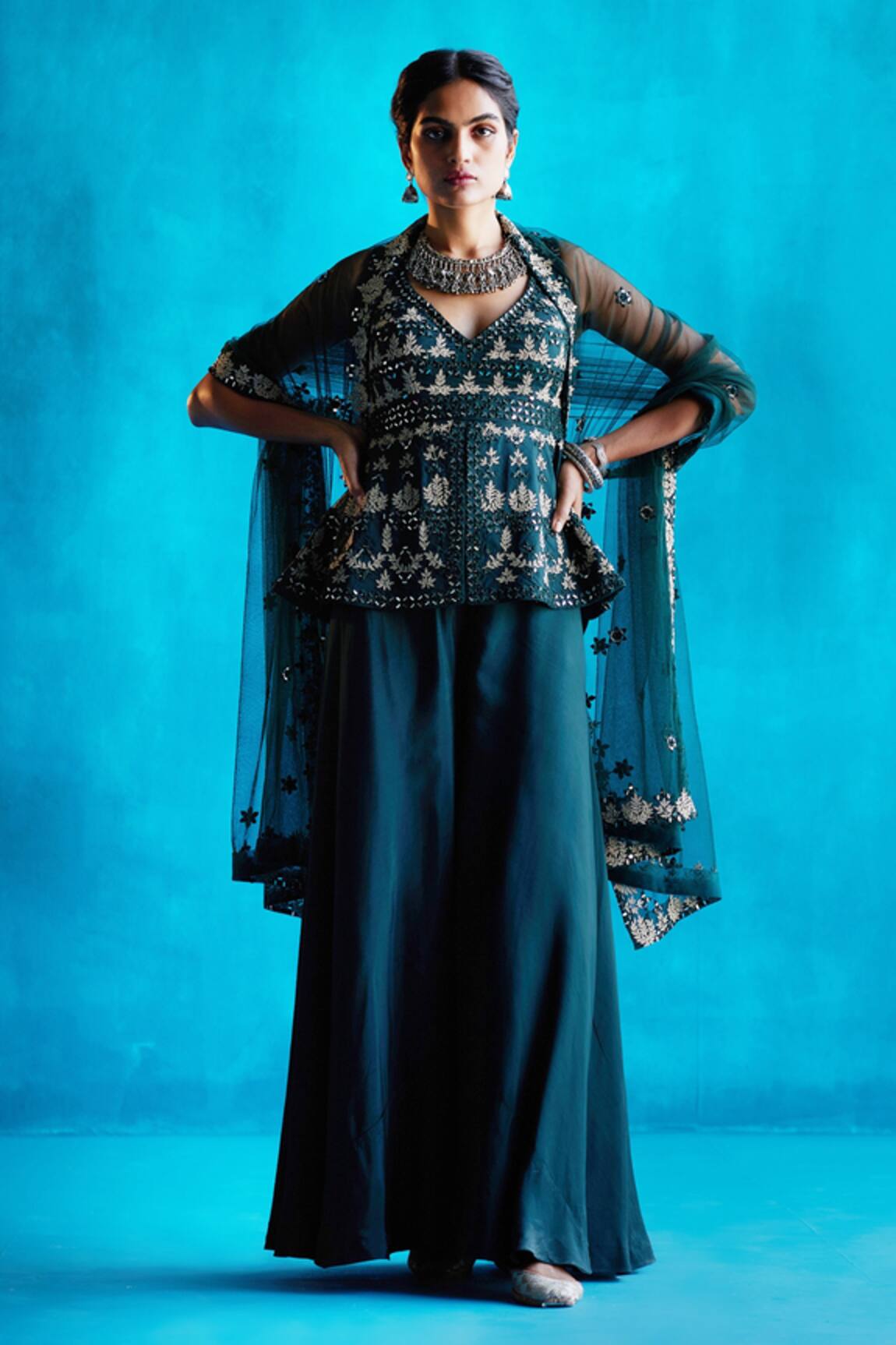 Angad Singh Embroidered Peplum Top Sharara Set 