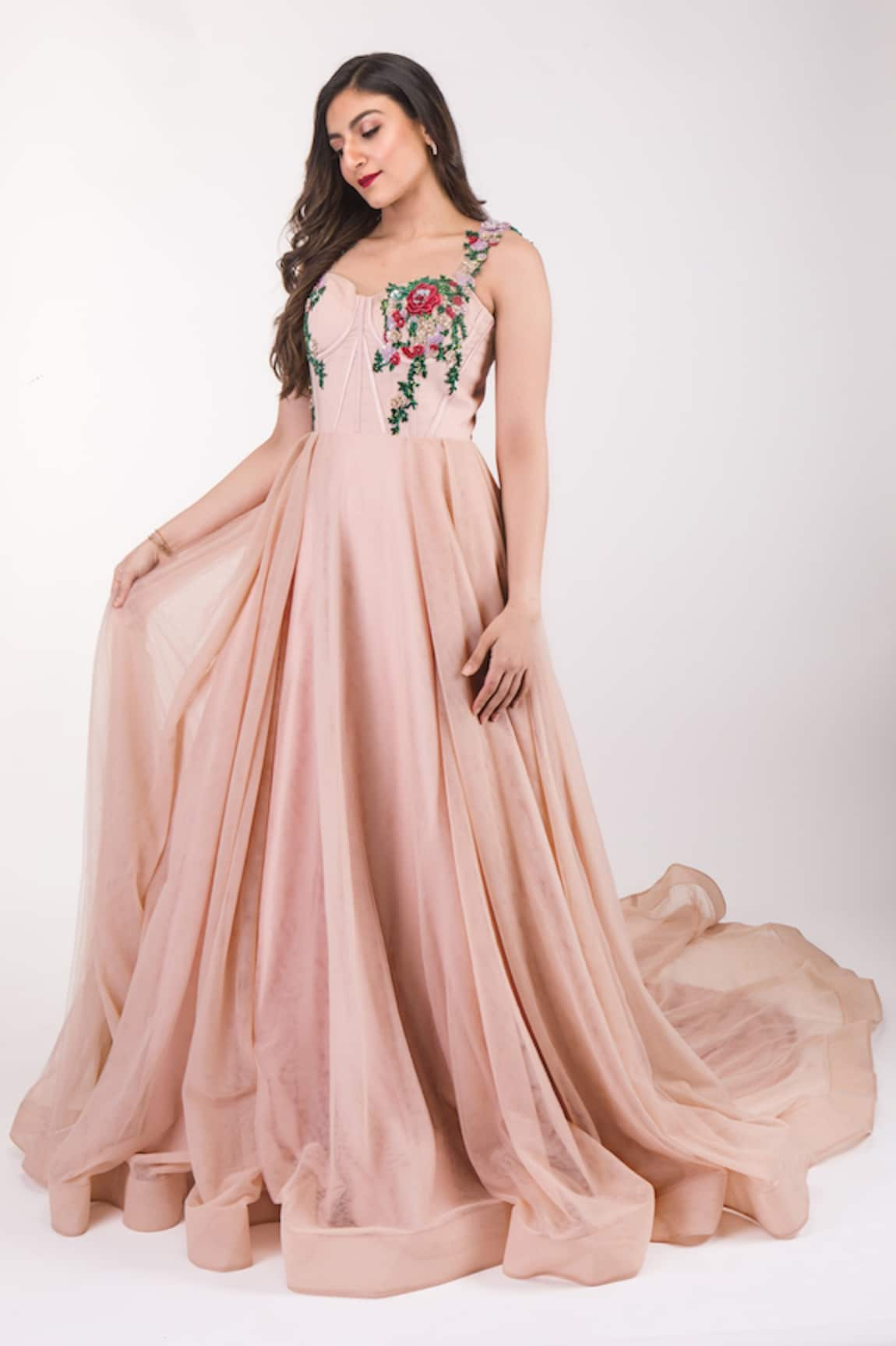 Asra Floral Embroidered Bodice Gown