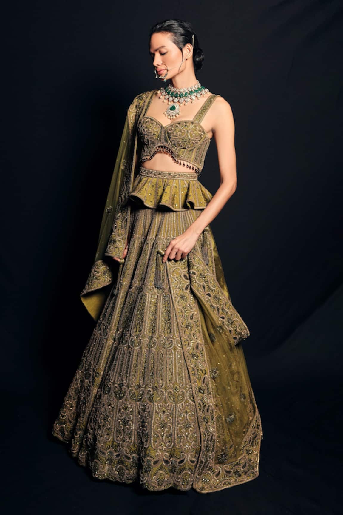 Asra Embroidered Bustier Peplum Choli Lehenga Set