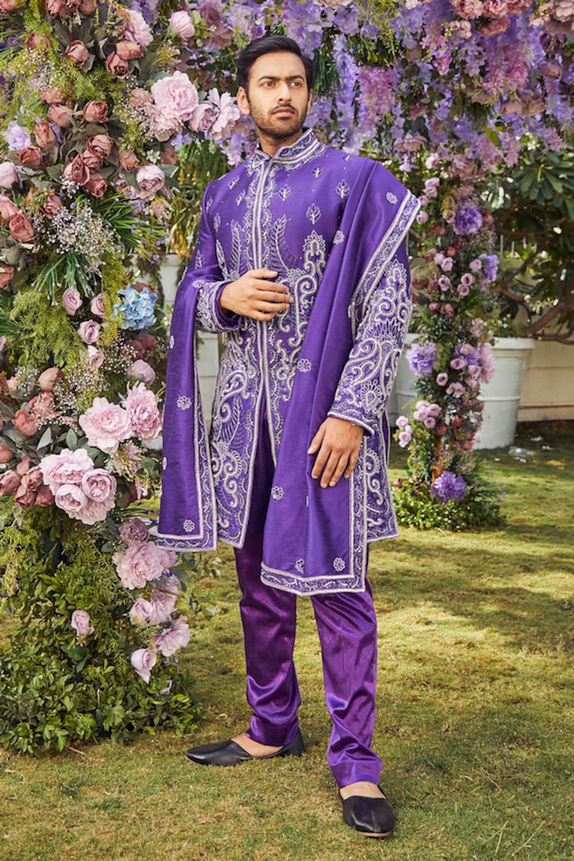 Asra Floral Embroidered Sherwani Kurta Set