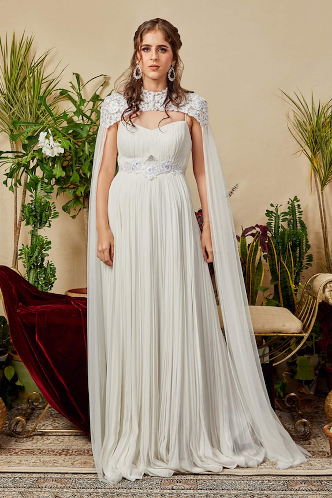 Asra Gathered Gown with Cape