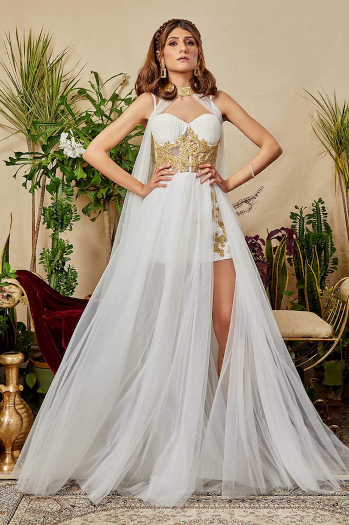 Asra Layered Gown with Cape