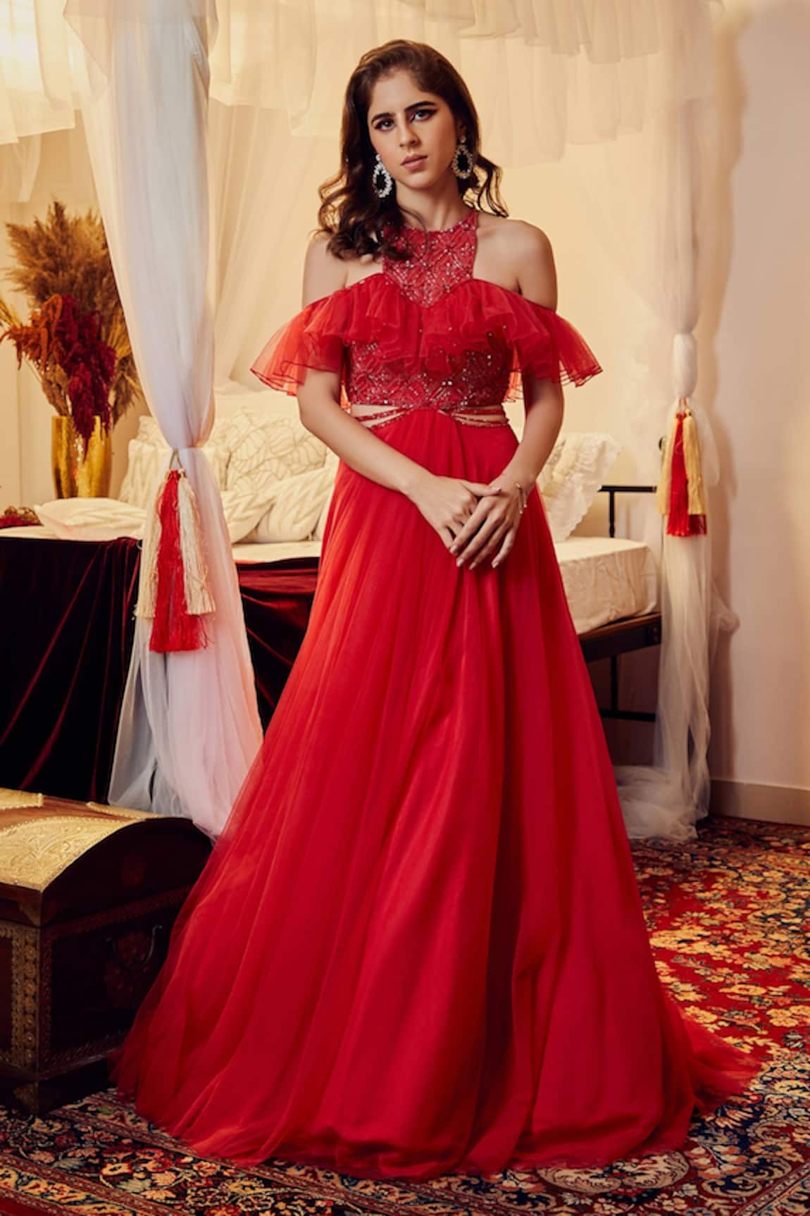 Asra Embellished Ruffle Gown