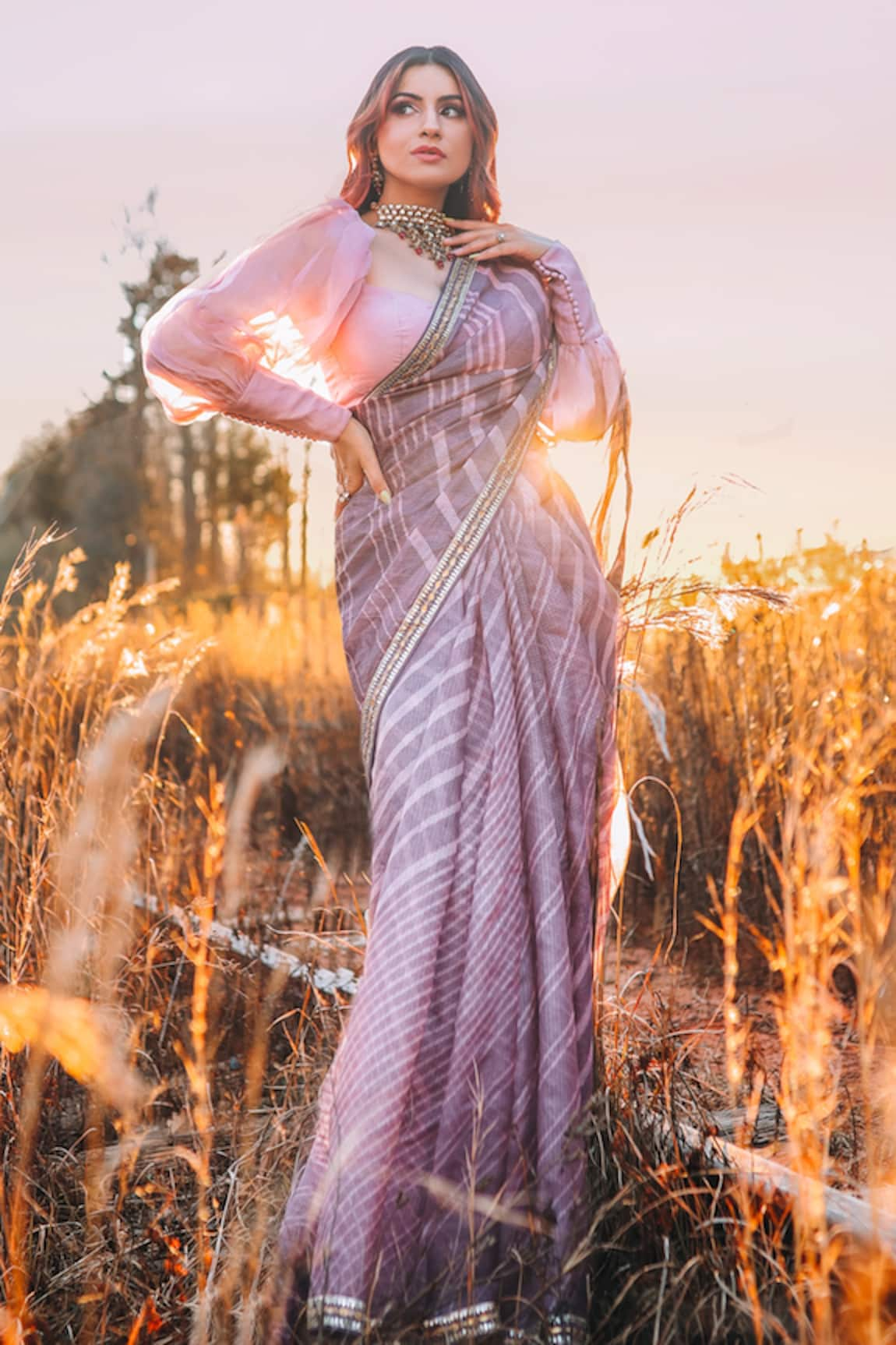 Aarti Sethia Studio Leheriya Saree With Blouse