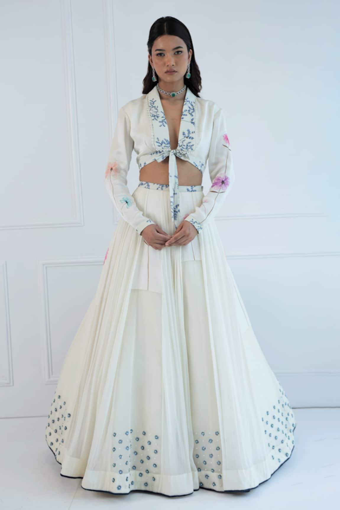 Amit Sachdeva Printed Crop Blazer & Skirt Set