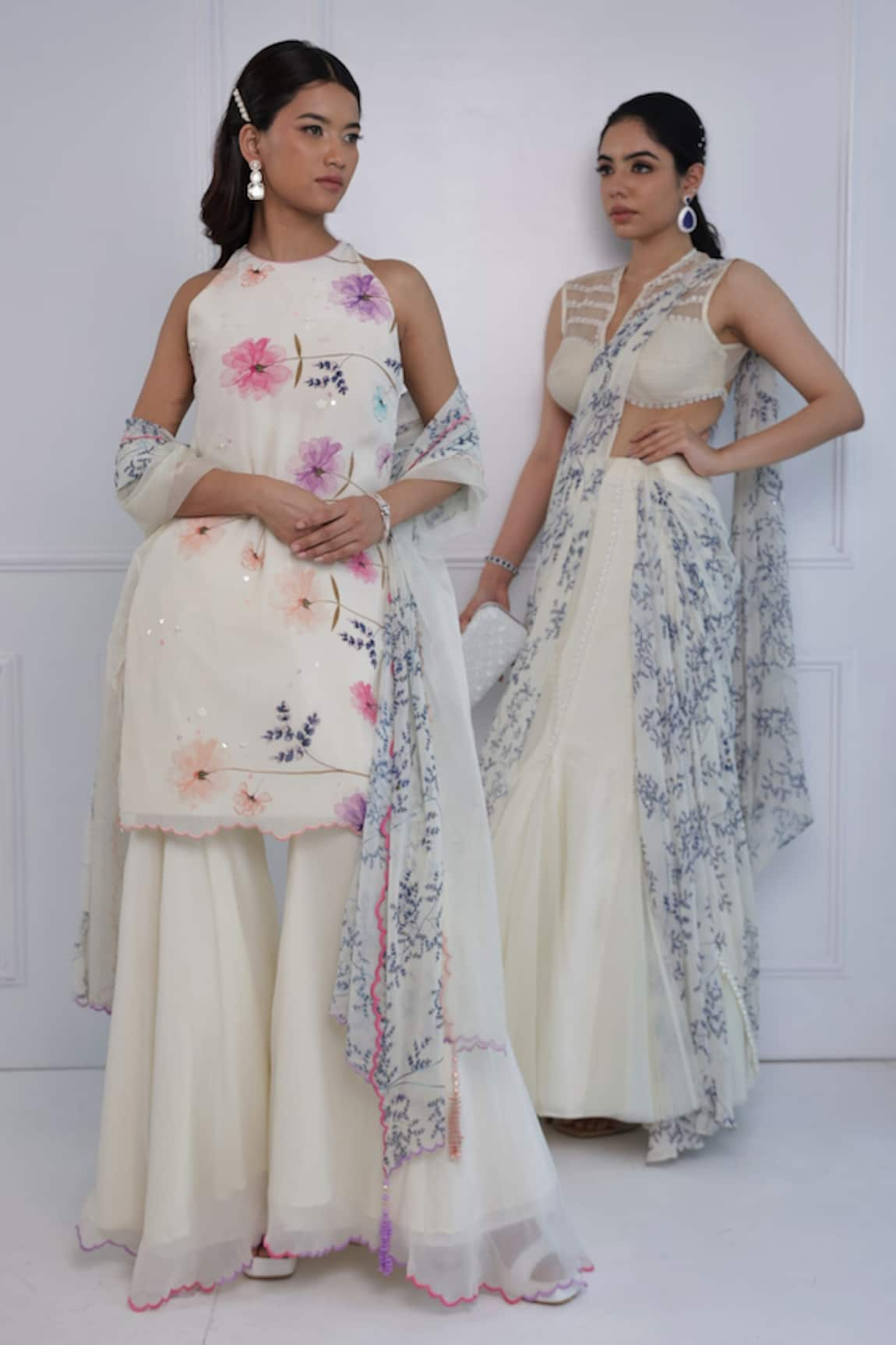 Amit Sachdeva Floral Print Kurta Gharara Set