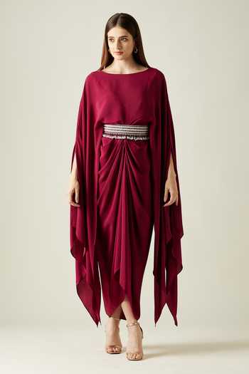 Aakaar Draped Gown With Embellished Belt