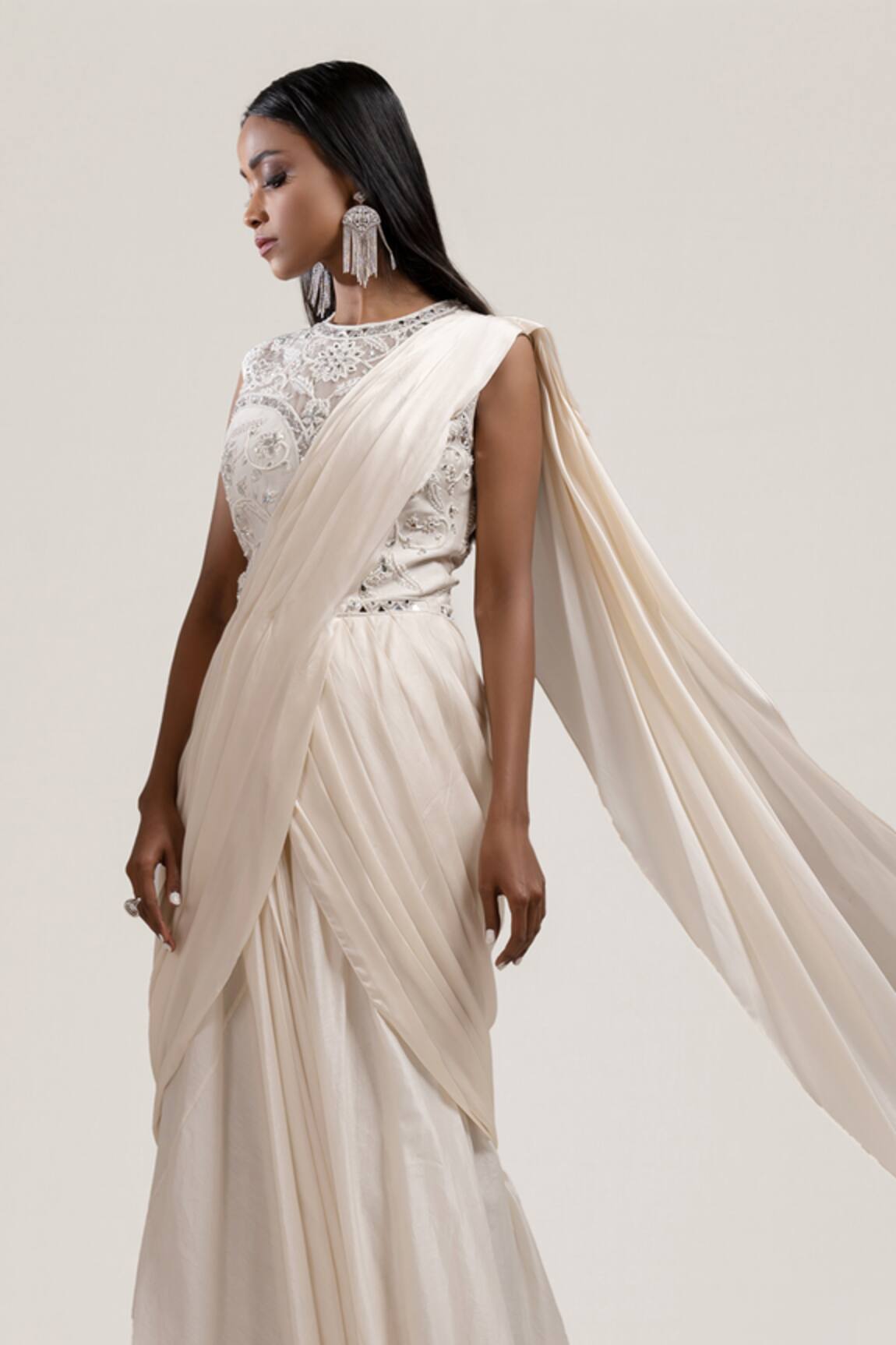 Jyoti Sachdev Iyer Pre-Draped Embroidered Chanderi Saree 