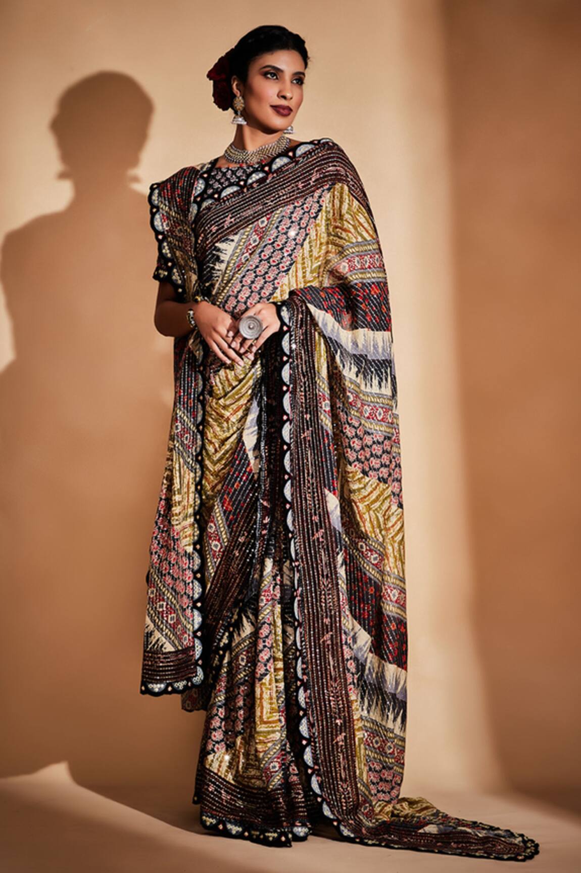 Gulabo by Abu Sandeep Ajrakh Print & Embroidered Saree