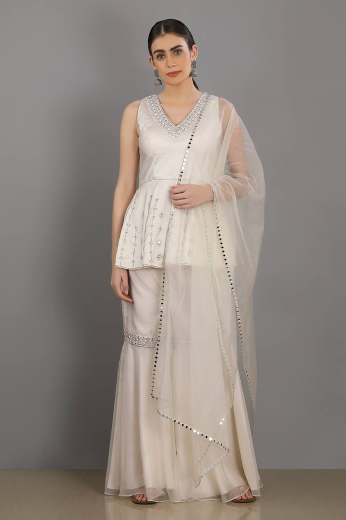 Asaga Embroidered Peplum Top & Sharara Set 