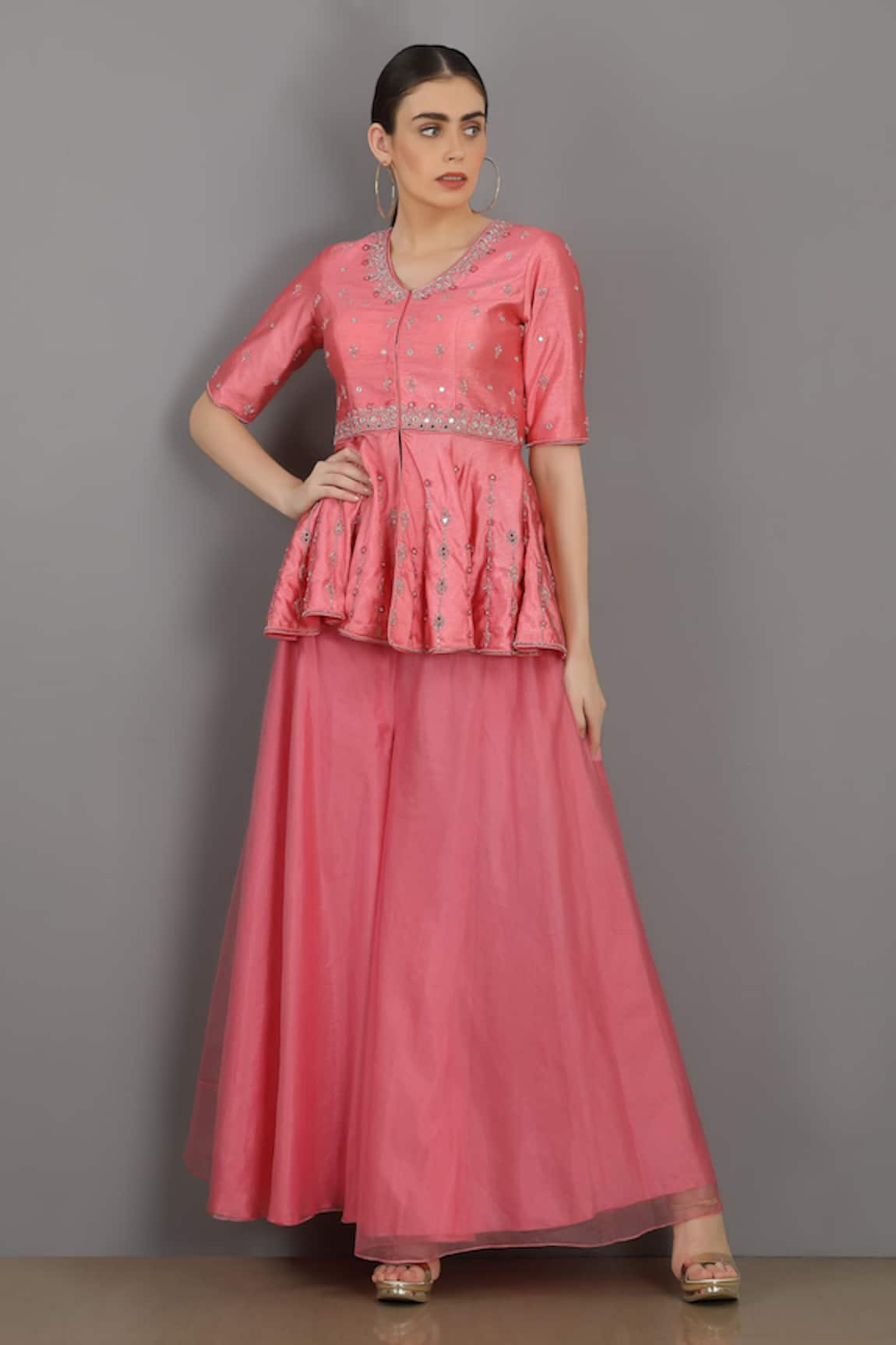 Asaga Embroidered Peplum Top & Sharara Set 